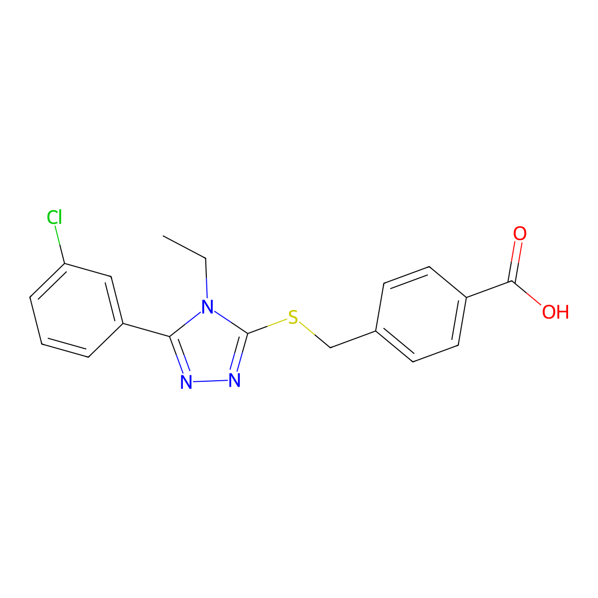 4-{[5-(3-Chlorophenyl)-4-ethyl-1,2,4-triazol-3-ylthio]methyl}benzoic acid molecular structure, CAS 754225-42-8