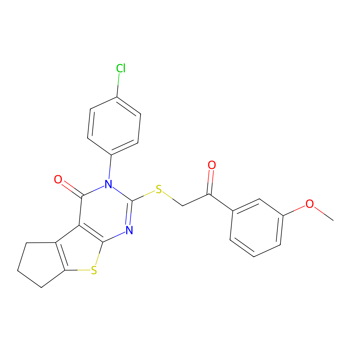 3-(4-chlorophenyl)-2-{[2-(3-methoxyphenyl)-2-oxoethyl]sulfanyl}-3,5,6,7-tetrahydro-4H-cyclopenta[4,5]thieno[2,3-d]pyrimidin-4-one molecular structure, CAS 754227-45-7