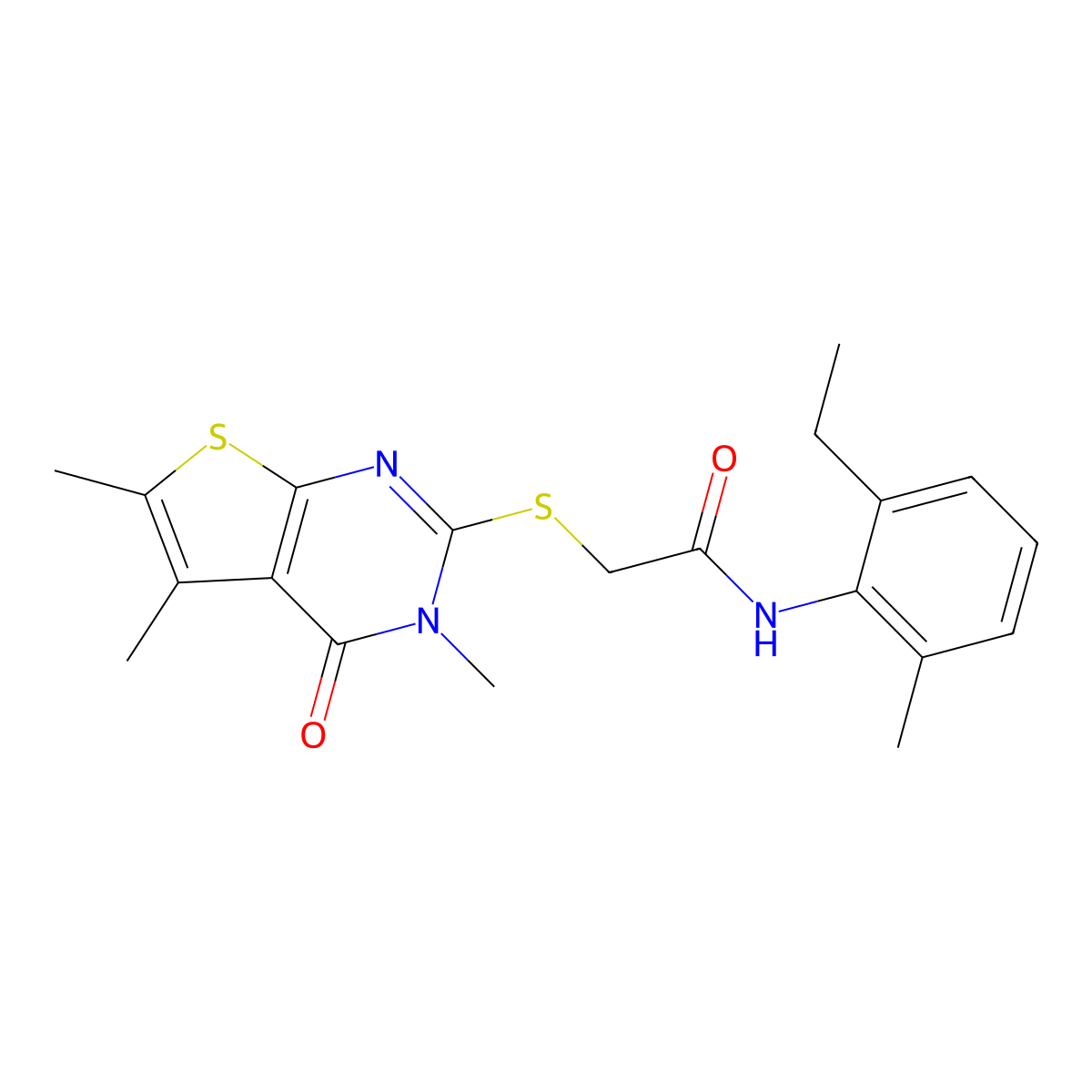 N-(2-ethyl-6-methylphenyl)-2-[(3,5,6-trimethyl-4-oxo-3,4-dihydrothieno[2,3-d]pyrimidin-2-yl)sulfanyl]acetamide molecular structure, CAS 754228-36-9