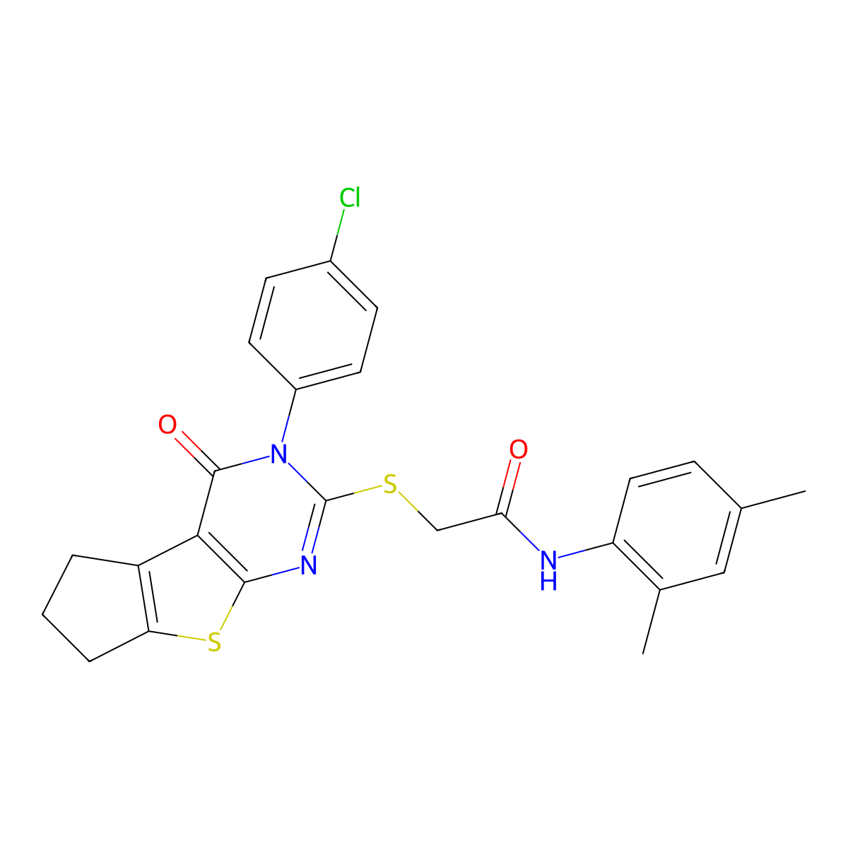 2-{[3-(4-chlorophenyl)-4-oxo-3,5,6,7-tetrahydro-4H-cyclopenta[4,5]thieno[2,3-d]pyrimidin-2-yl]sulfanyl}-N-(2,4-dimethylphenyl)acetamide molecular structure, CAS 754229-88-4