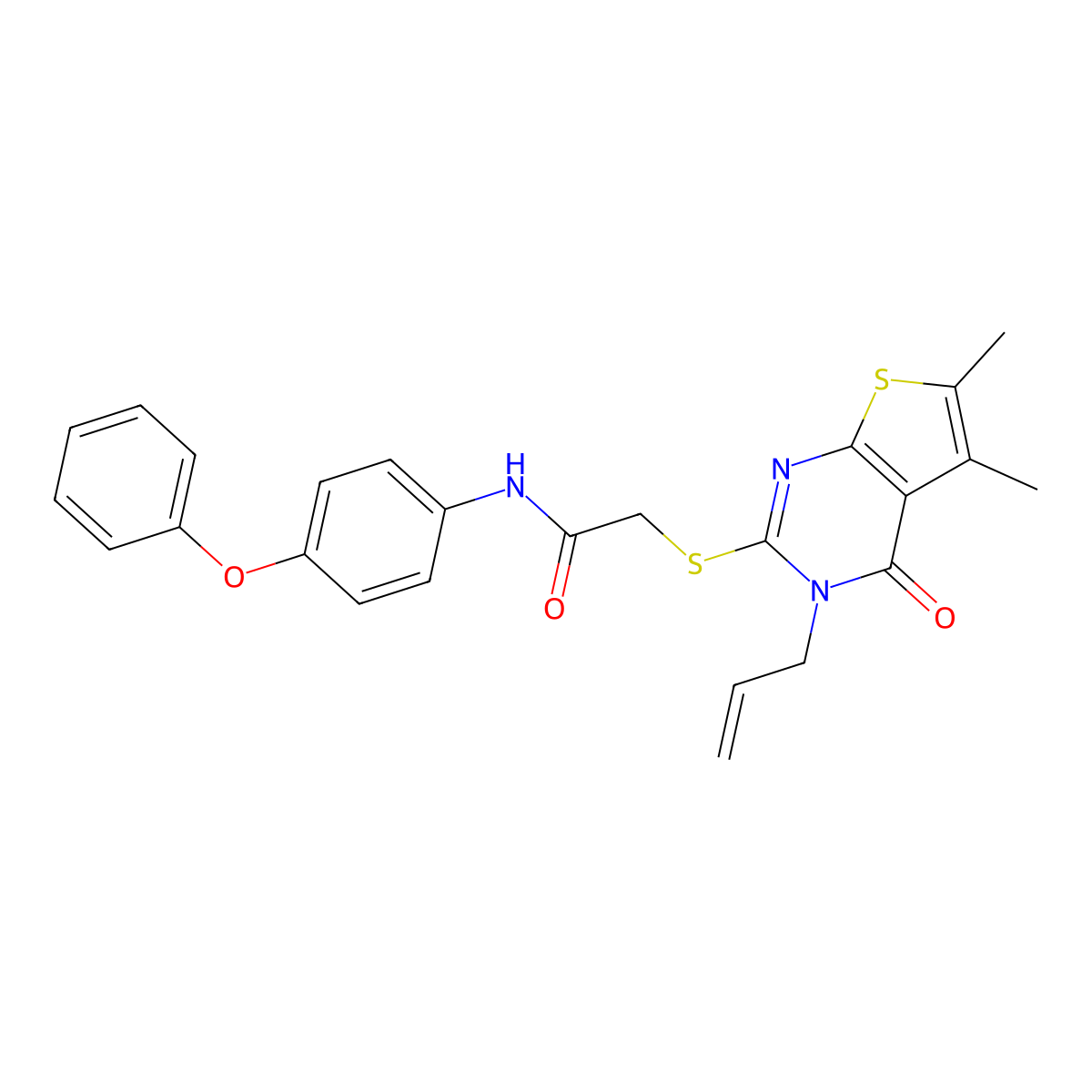 2-{[5,6-dimethyl-4-oxo-3-(prop-2-en-1-yl)-3,4-dihydrothieno[2,3-d]pyrimidin-2-yl]sulfanyl}-N-(4-phenoxyphenyl)acetamide molecular structure, CAS 754229-97-5