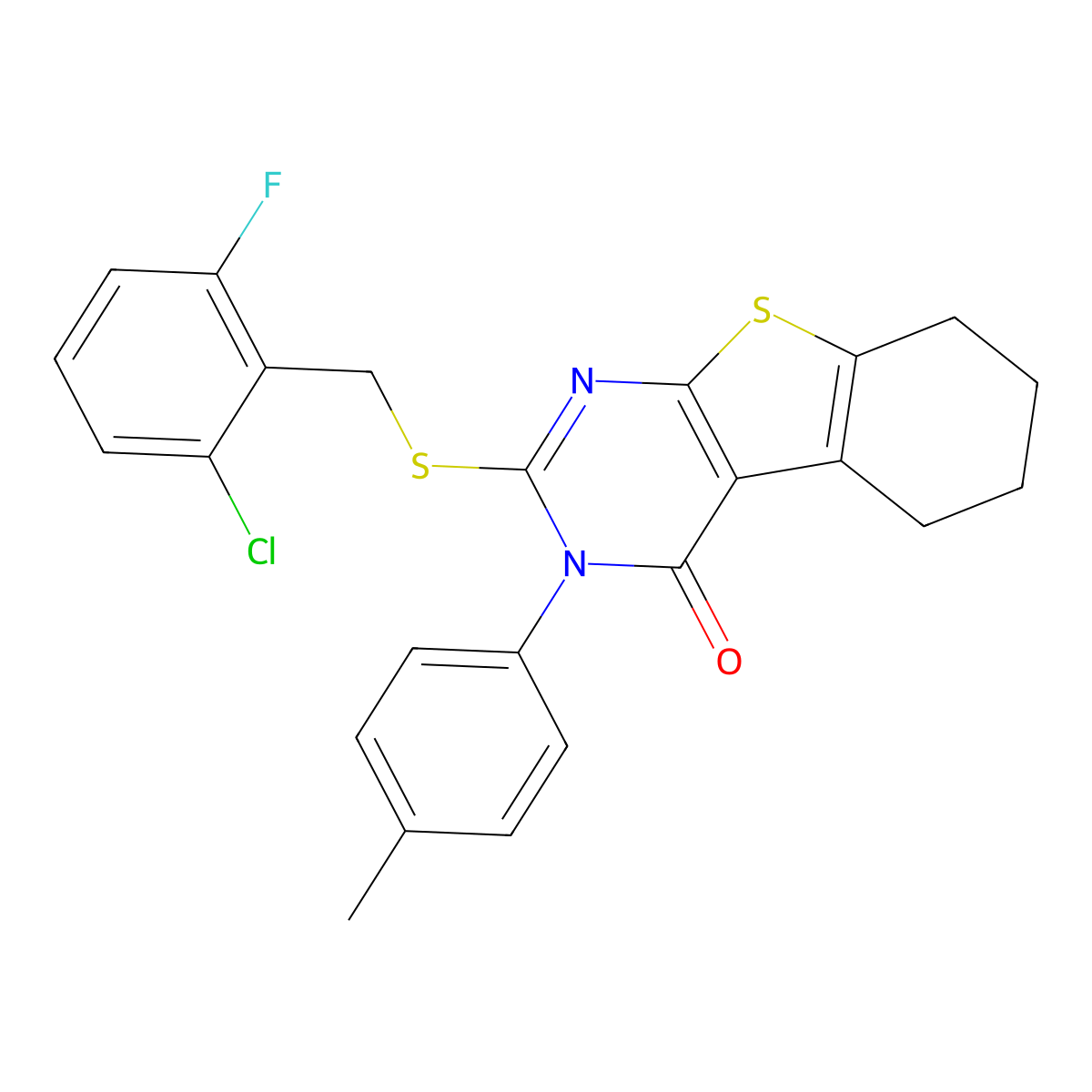 2-[(2-chloro-6-fluorobenzyl)sulfanyl]-3-(4-methylphenyl)-5,6,7,8-tetrahydro[1]benzothieno[2,3-d]pyrimidin-4(3H)-one molecular structure, CAS 754230-27-8