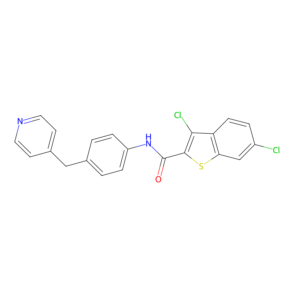 3,6-dichloro-N-[4-(pyridin-4-ylmethyl)phenyl]-1-benzothiophene-2-carboxamide molecular structure, CAS 754235-50-2