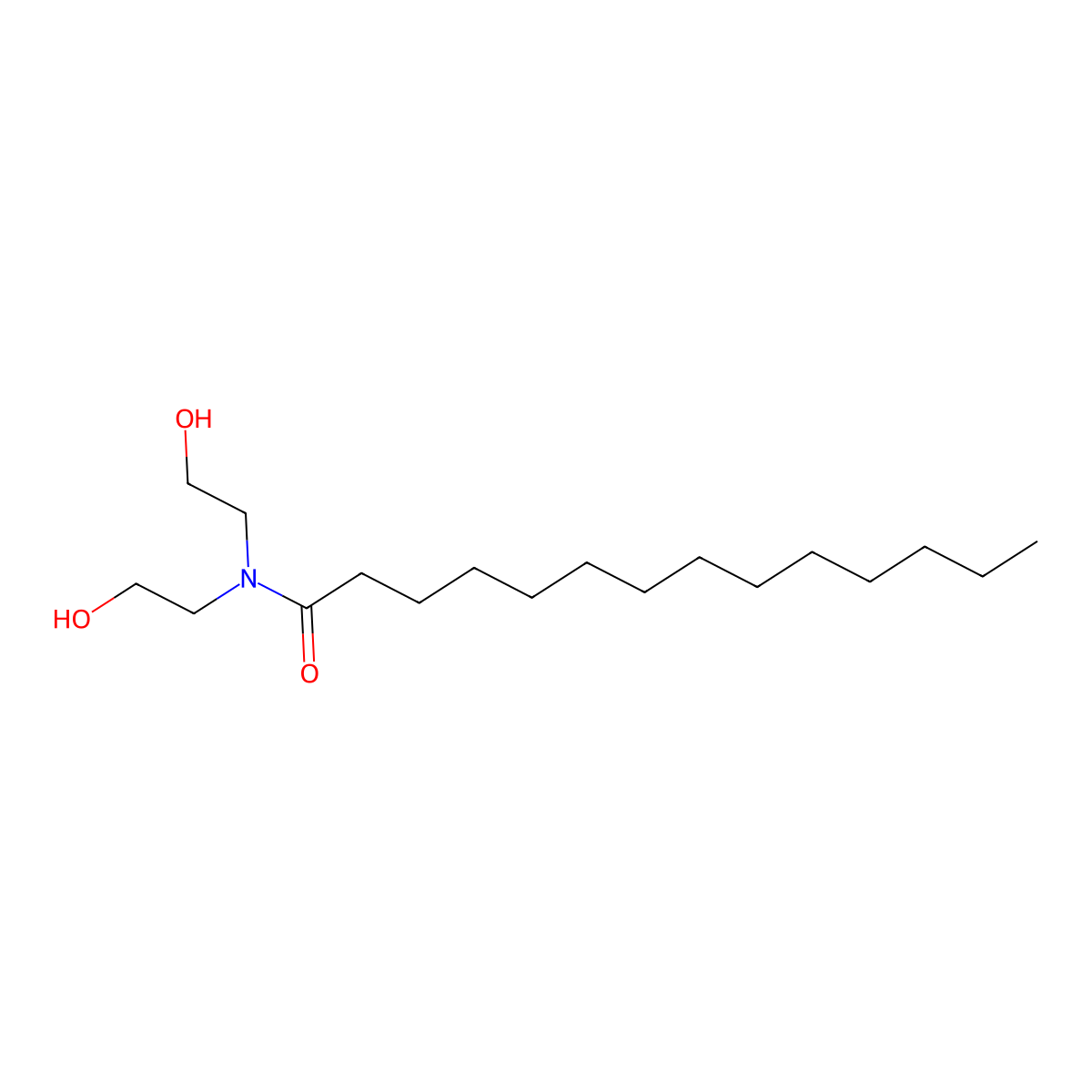 Myristic acid diethanolamide molecular structure, CAS 7545-23-5