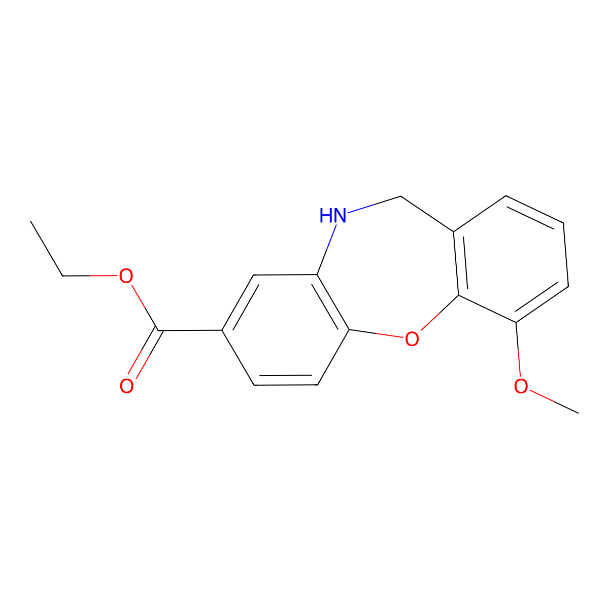 11,12-Dihydro-4-methoxydibenz(b,f)(1,4)oxazepine-8-carboxylate molecular structure, CAS 75451-07-9