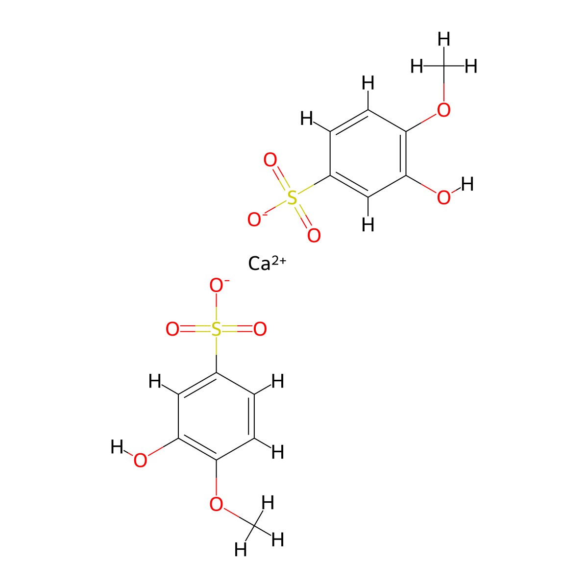 Calcium guaiacolsulfonate molecular structure, CAS 7546-27-2