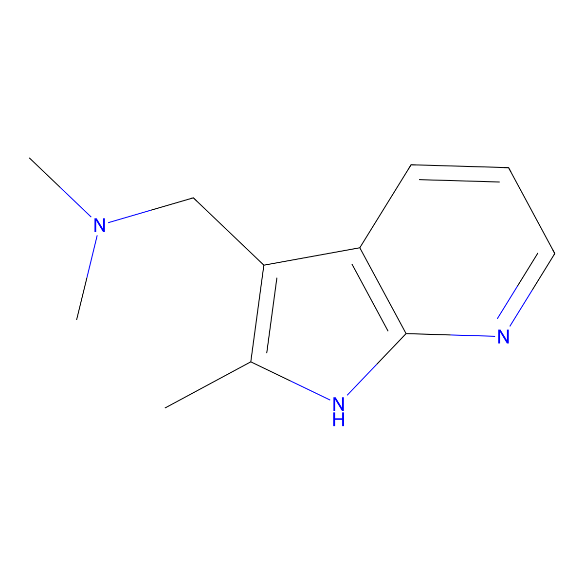 N,N-Dimethyl(2-methyl-1H-pyrrolo[2,3-B]pyridin-3-YL)methanamine molecular structure, CAS 7546-48-7