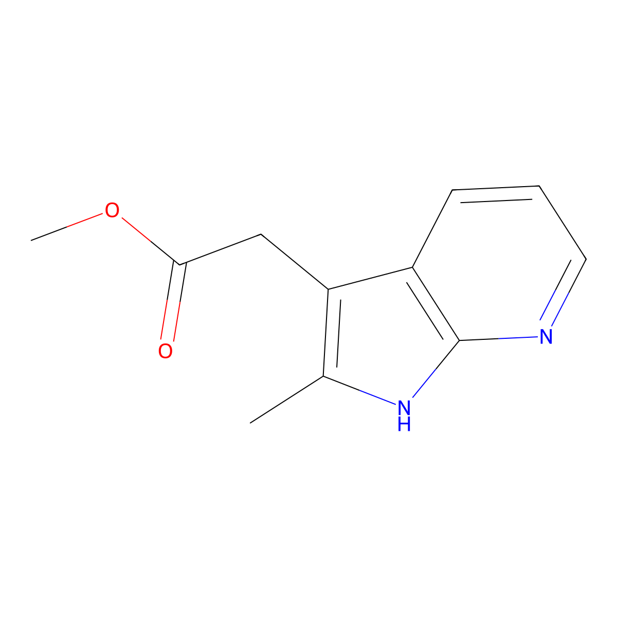 methyl 2-(2-methyl-1H-pyrrolo[2,3-b]pyridin-3-yl)acetate molecular structure, CAS 7546-52-3