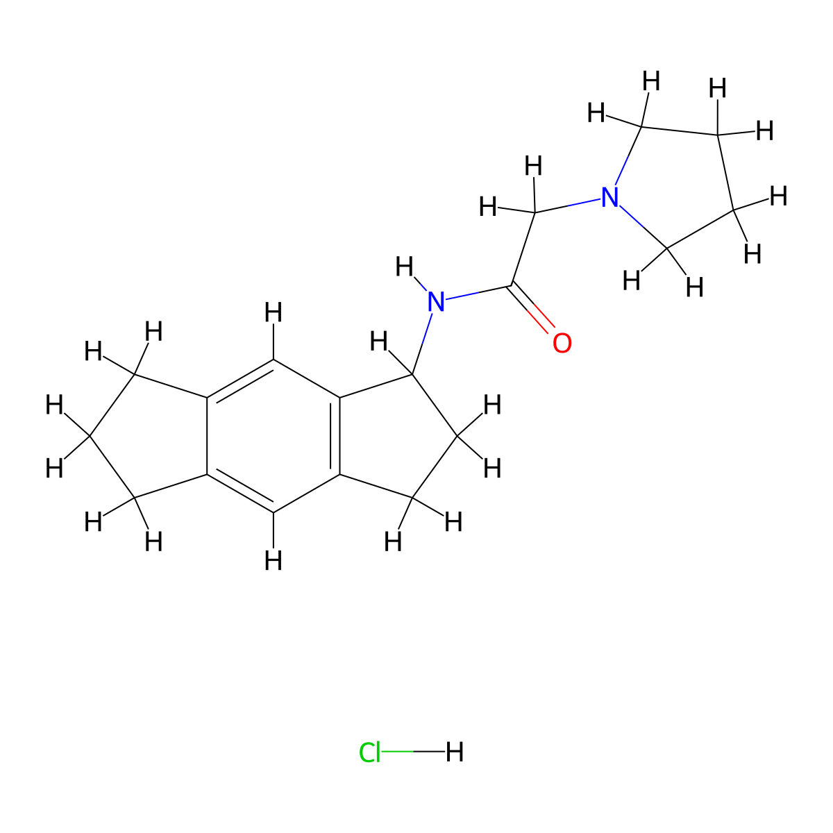 N-(1,2,3,5,6,7-Hexahydro-s-indacen-1-yl)-1-pyrrolidineacetamide hydrochloride molecular structure, CAS 75463-41-1