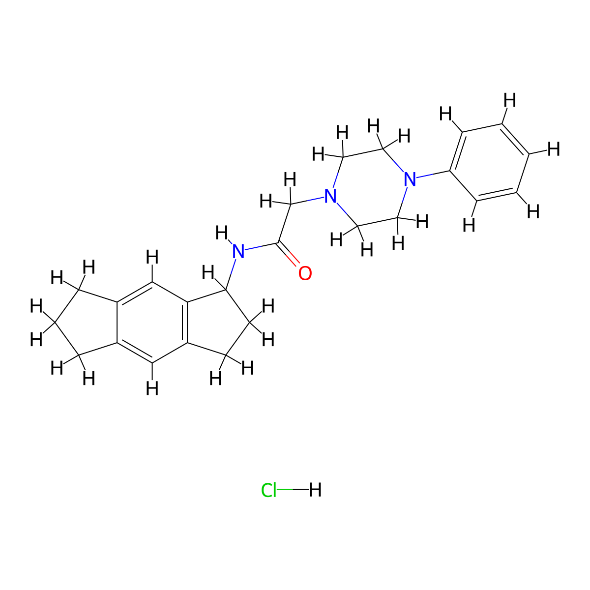 N-(1,2,3,5,6,7-Hexahydro-s-indacen-1-yl)-4-phenyl-1-piperazineacetamide monohydrochloride molecular structure, CAS 75463-58-0