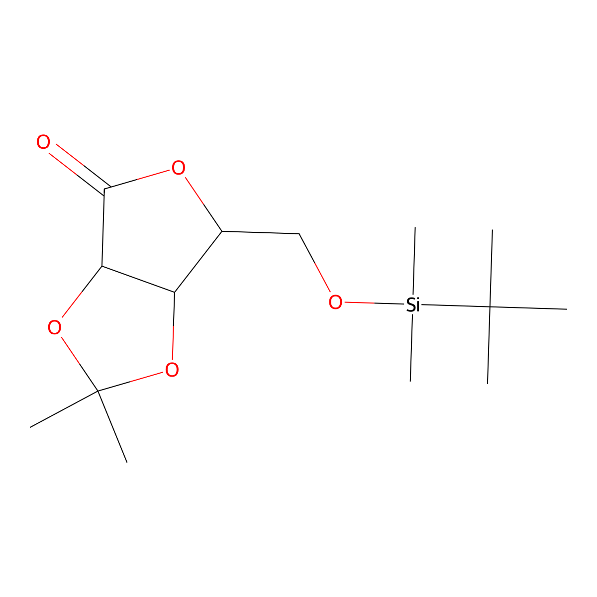 (3aR,6R,6aR)-6-(((tert-butyldimethylsilyl)oxy)methyl)-2,2-dimethyl-tetrahydro-2H-furo(3,4-d)(1,3)dioxol-4-one molecular structure, CAS 75467-36-6
