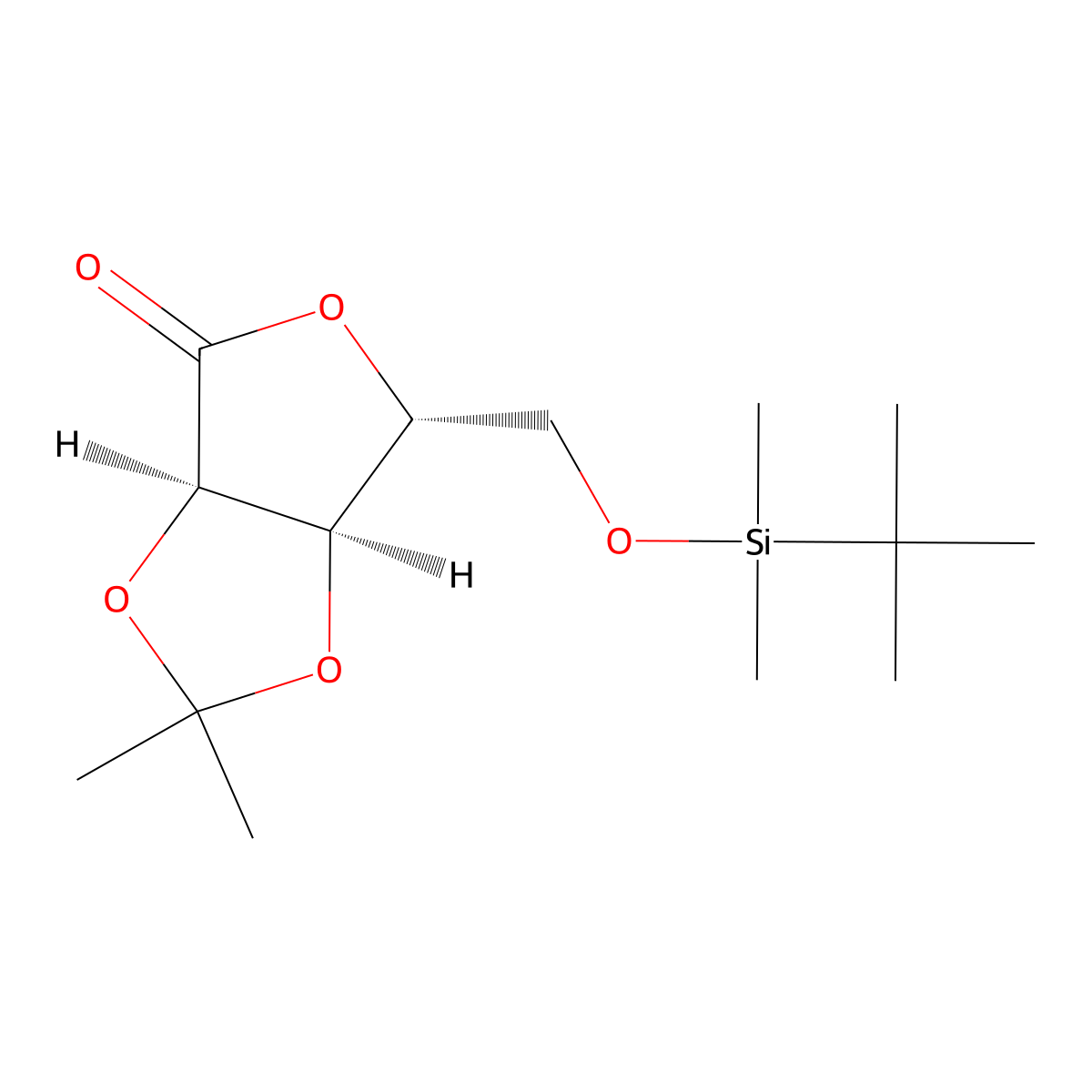 (3aR,6R,6aR)-6-(((tert-butyldimethylsilyl)oxy)methyl)-2,2-dimethyl-tetrahydro-2H-furo(3,4-d)(1,3)dioxol-4-one molecular structure, CAS 75467-36-6