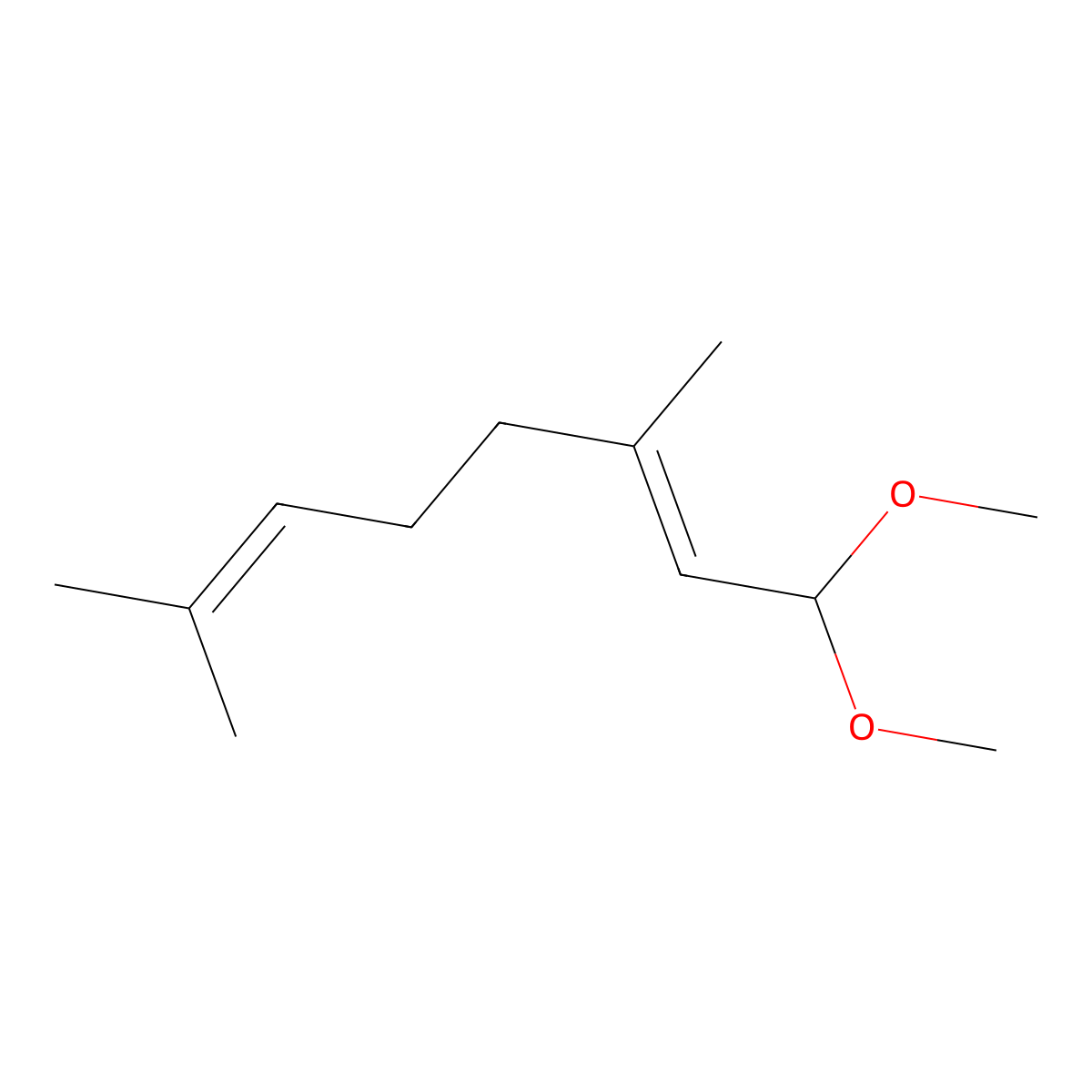 Citral dimethyl acetal molecular structure, CAS 7549-37-3