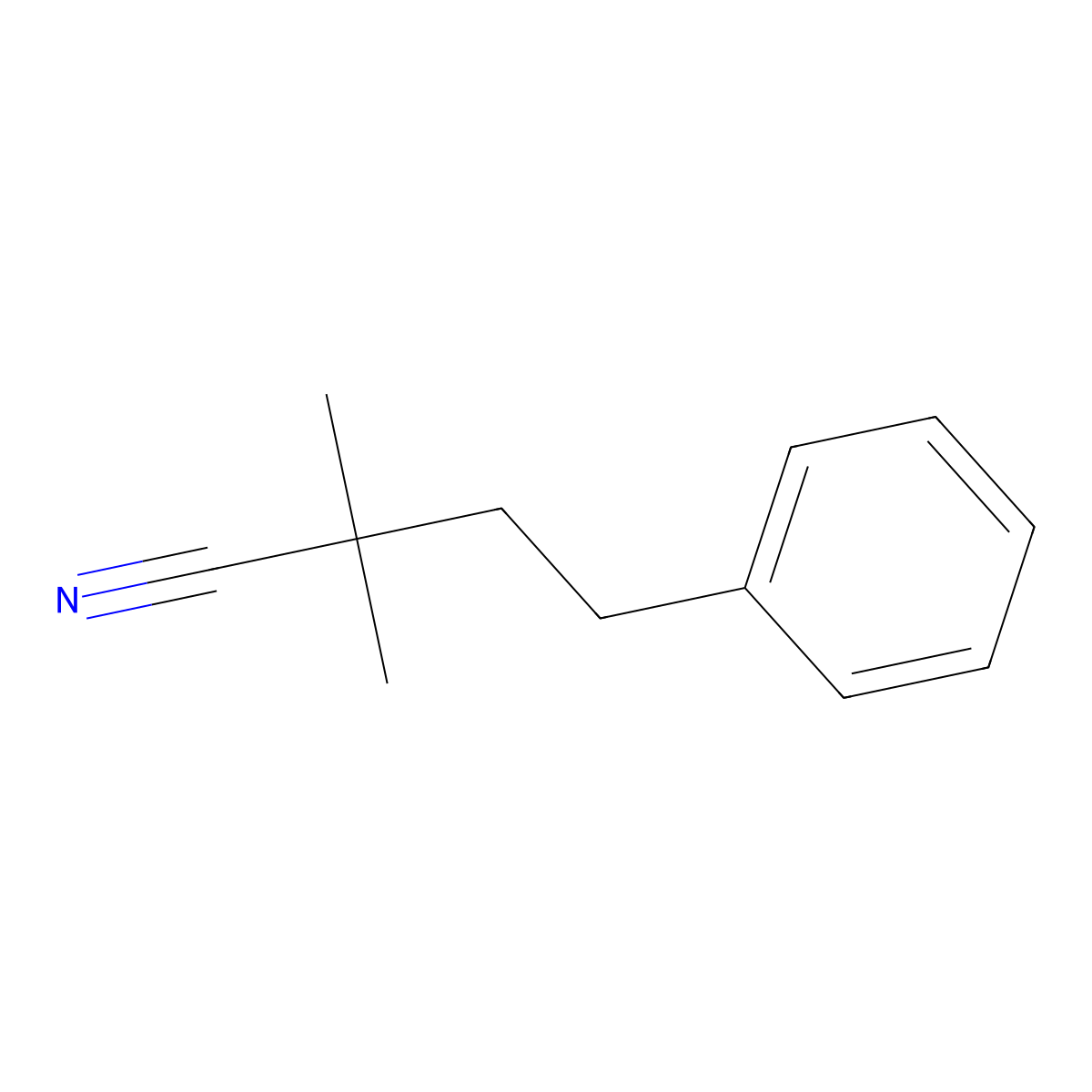 2,2-Dimethyl-4-phenylbutanenitrile molecular structure, CAS 75490-38-9