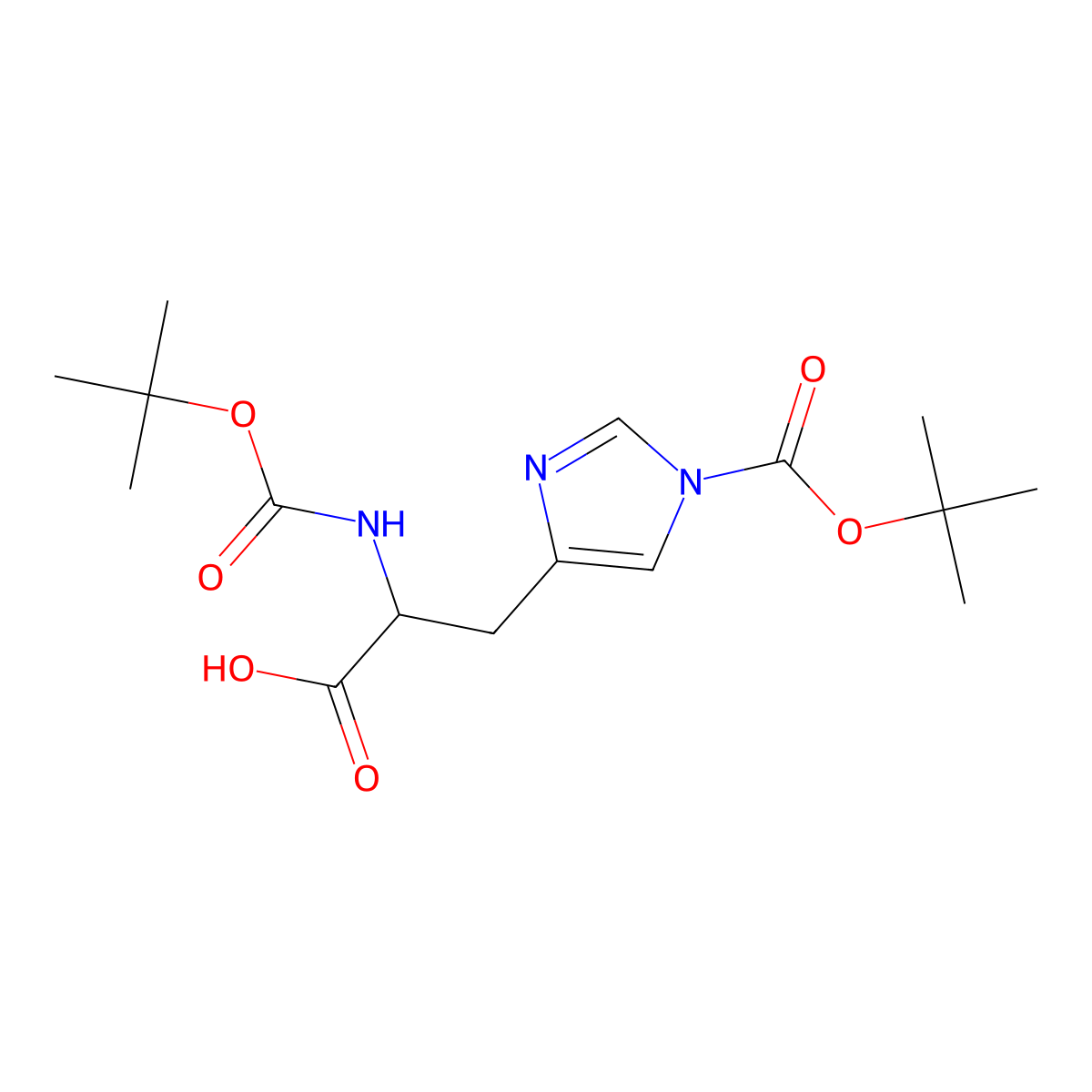 tert-butyl 4-((2R)-2-tert-butoxycarbonylamino-2-carboxy-ethyl)-1H-imidazole-1-carboxylate molecular structure, CAS 75498-93-0