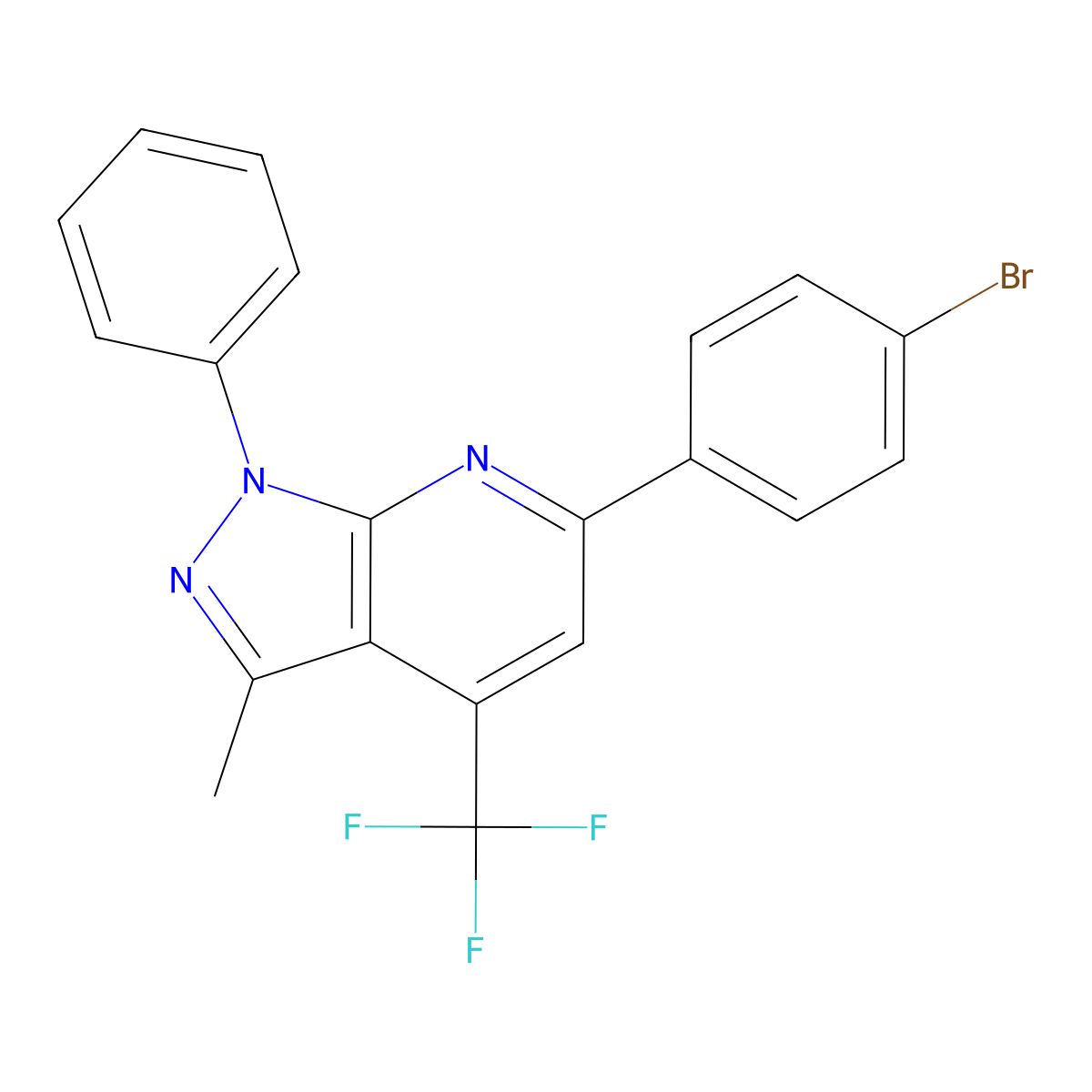 6-(4-Bromophenyl)-3-methyl-1-phenyl-4-(trifluoromethyl)pyrazolo[3,4-b]pyridine molecular structure, CAS 754997-84-7