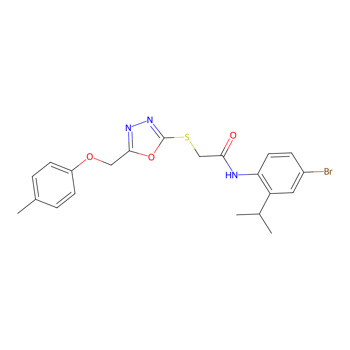N-(4-bromo-2-propan-2-ylphenyl)-2-[[5-[(4-methylphenoxy)methyl]-1,3,4-oxadiazol-2-yl]sulfanyl]acetamide molecular structure, CAS 755000-61-4