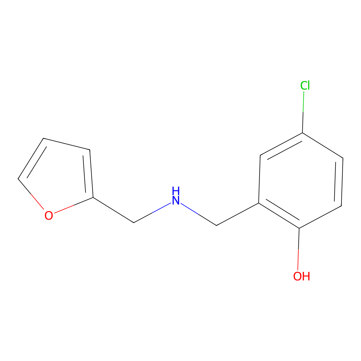 4-Chloro-2-(((furan-2-ylmethyl)amino)methyl)phenol molecular structure, CAS 755005-79-9