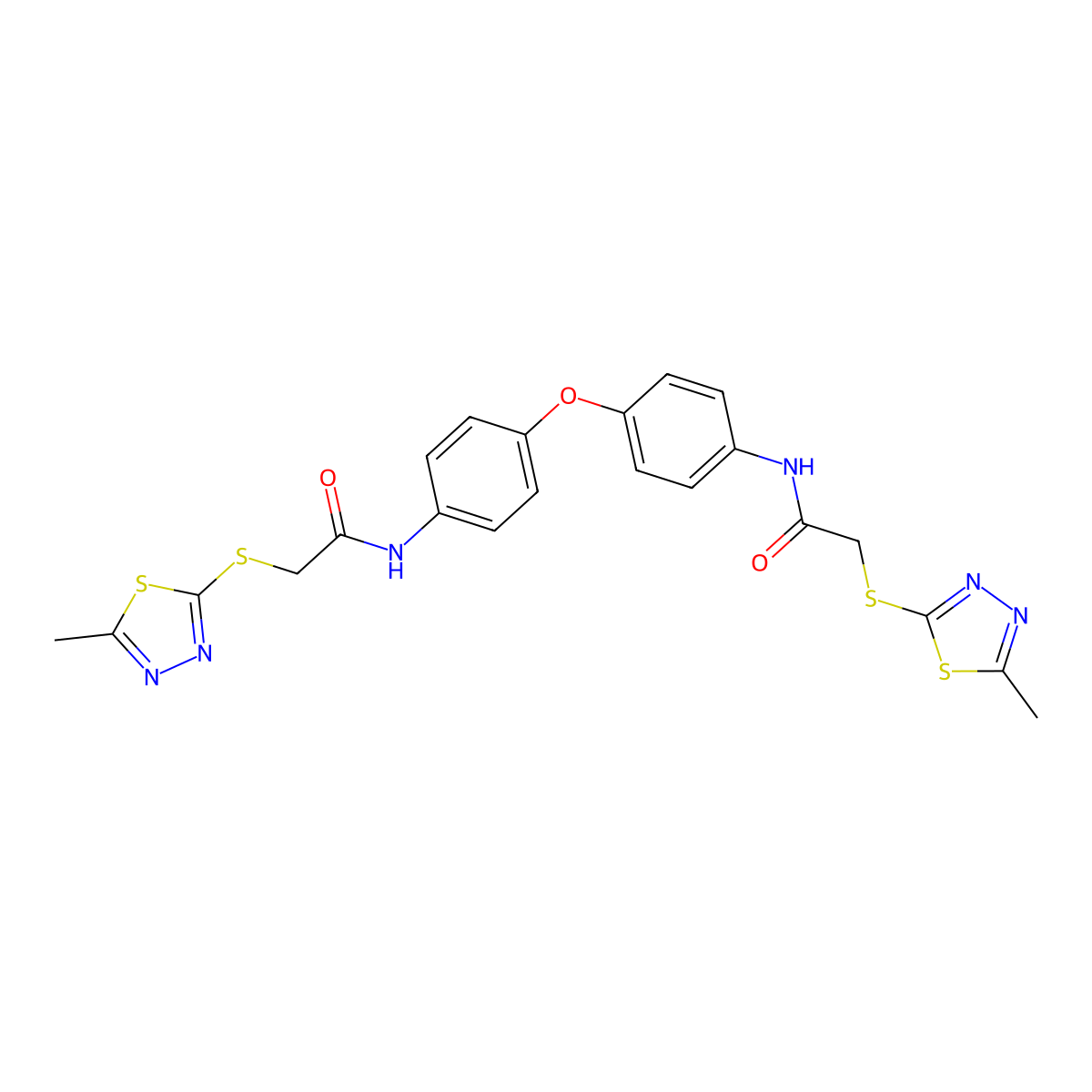 2-[(5-methyl-1,3,4-thiadiazol-2-yl)sulfanyl]-N-[4-[4-[[2-[(5-methyl-1,3,4-thiadiazol-2-yl)sulfanyl]acetyl]amino]phenoxy]phenyl]acetamide molecular structure, CAS 755006-18-9