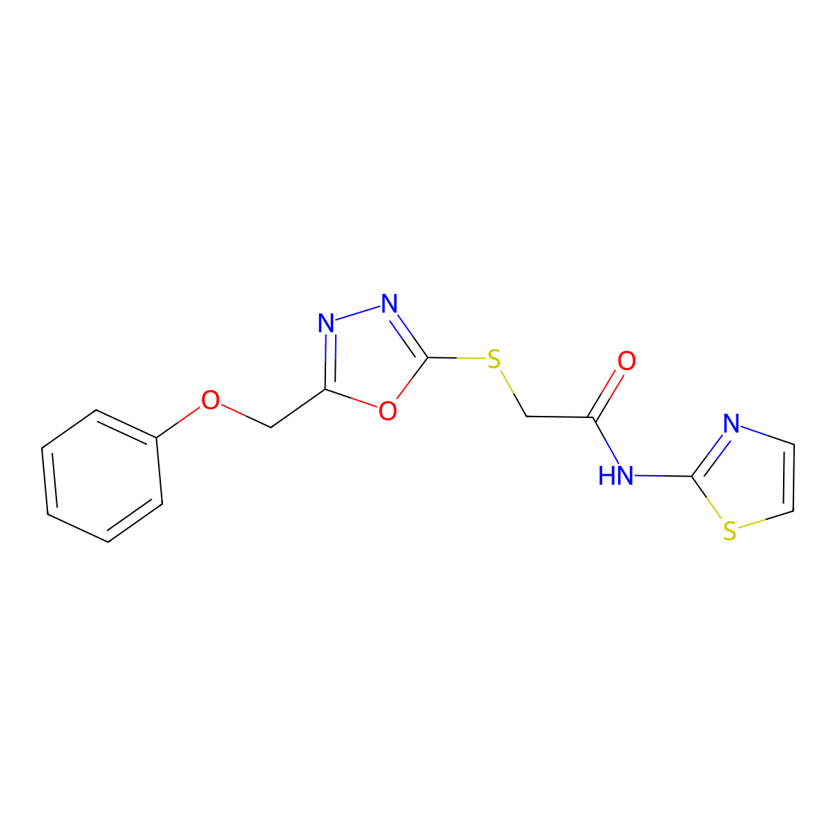 2-((5-(phenoxymethyl)-1,3,4-oxadiazol-2-yl)thio)-N-(thiazol-2-yl)acetamide molecular structure, CAS 755009-99-5