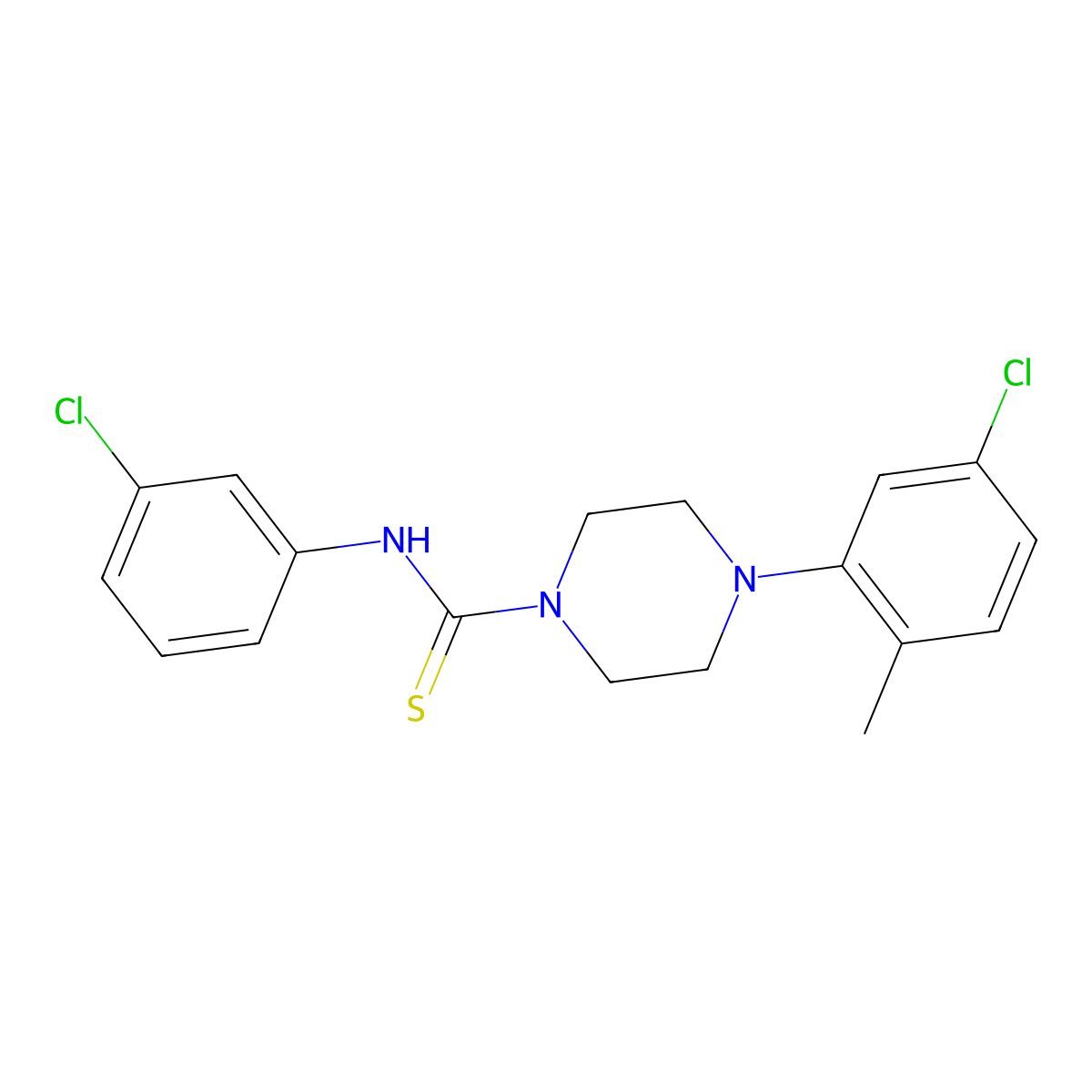 4-(5-chloro-2-methylphenyl)-N-(3-chlorophenyl)piperazine-1-carbothioamide molecular structure, CAS 755015-34-0