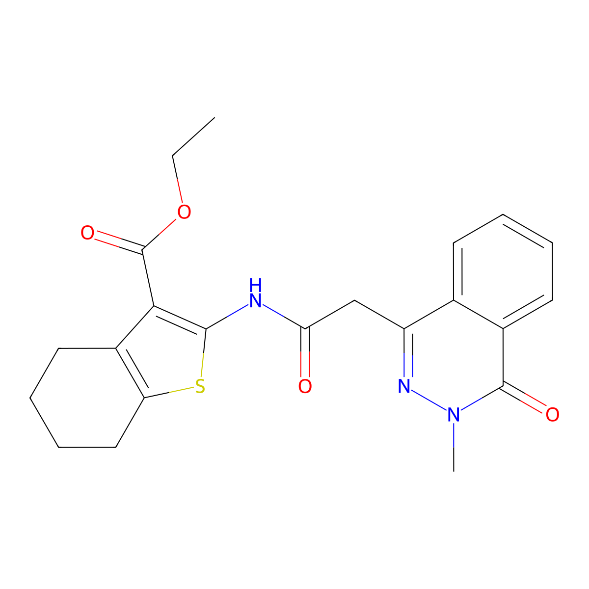 Ethyl 2-{[(3-methyl-4-oxo-3,4-dihydrophthalazin-1-yl)acetyl]amino}-4,5,6,7-tetrahydro-1-benzothiophene-3-carboxylate molecular structure, CAS 755015-71-5
