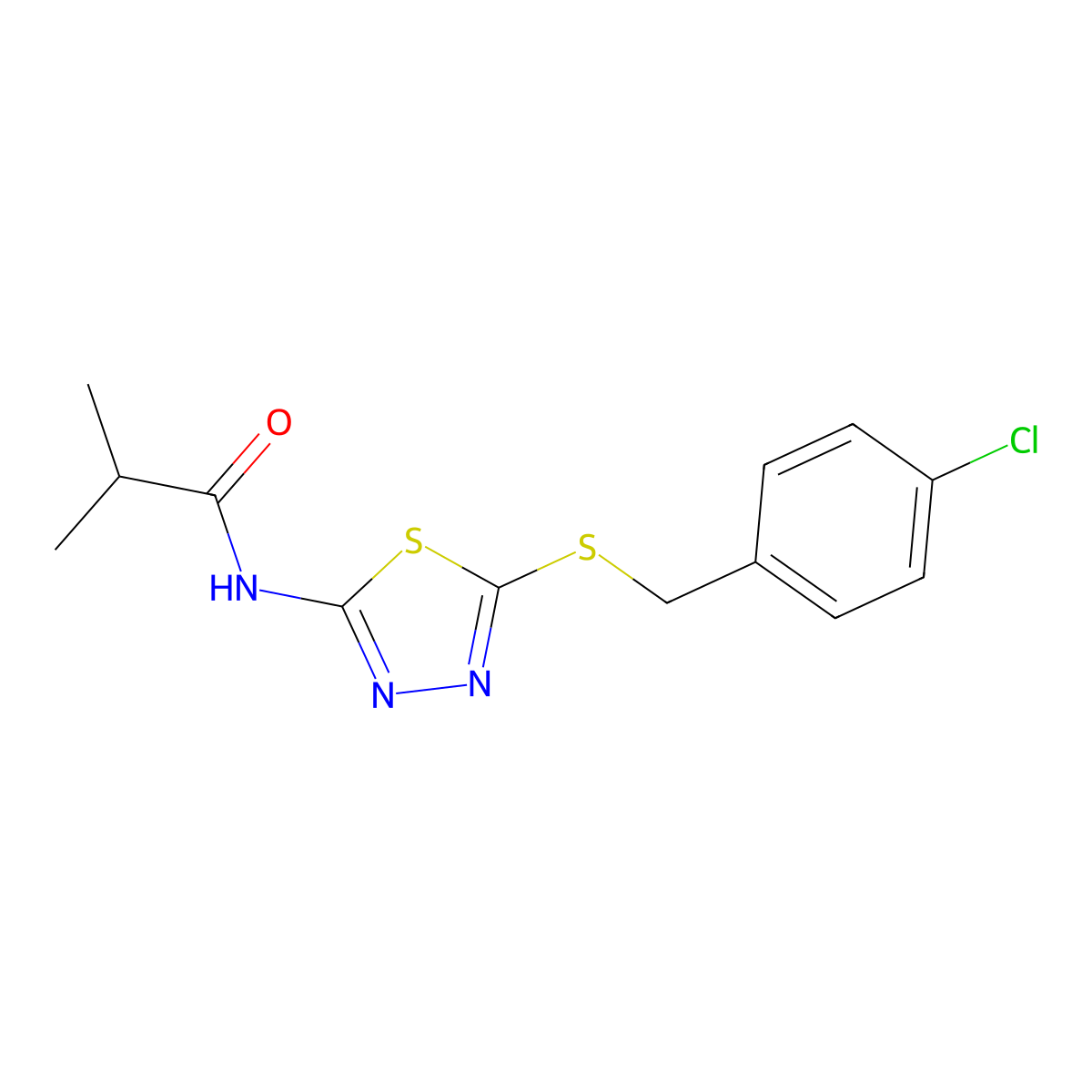 N-(5-((4-chlorobenzyl)thio)-1,3,4-thiadiazol-2-yl)isobutyramide molecular structure, CAS 755018-04-3