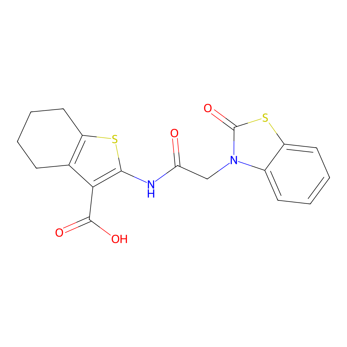 2-{[(2-oxo-1,3-benzothiazol-3(2H)-yl)acetyl]amino}-4,5,6,7-tetrahydro-1-benzothiophene-3-carboxylic acid molecular structure, CAS 755018-06-5