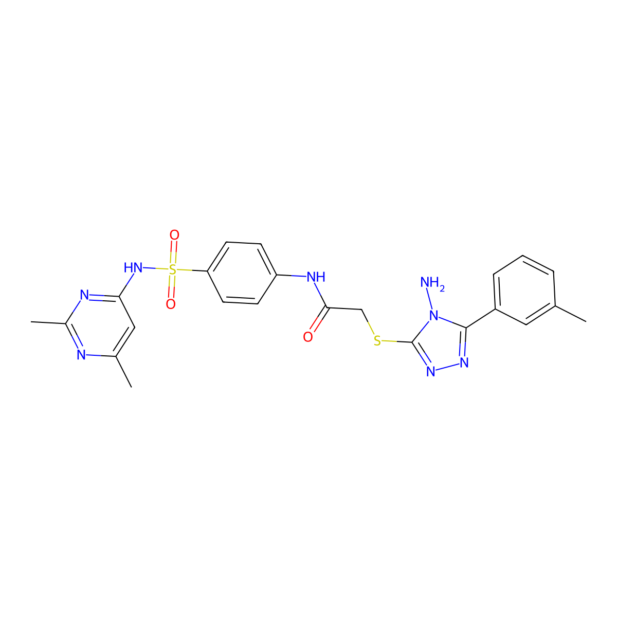 2-{[4-amino-5-(3-methylphenyl)-4H-1,2,4-triazol-3-yl]sulfanyl}-N-{4-[(2,6-dimethylpyrimidin-4-yl)sulfamoyl]phenyl}acetamide molecular structure, CAS 755022-30-1