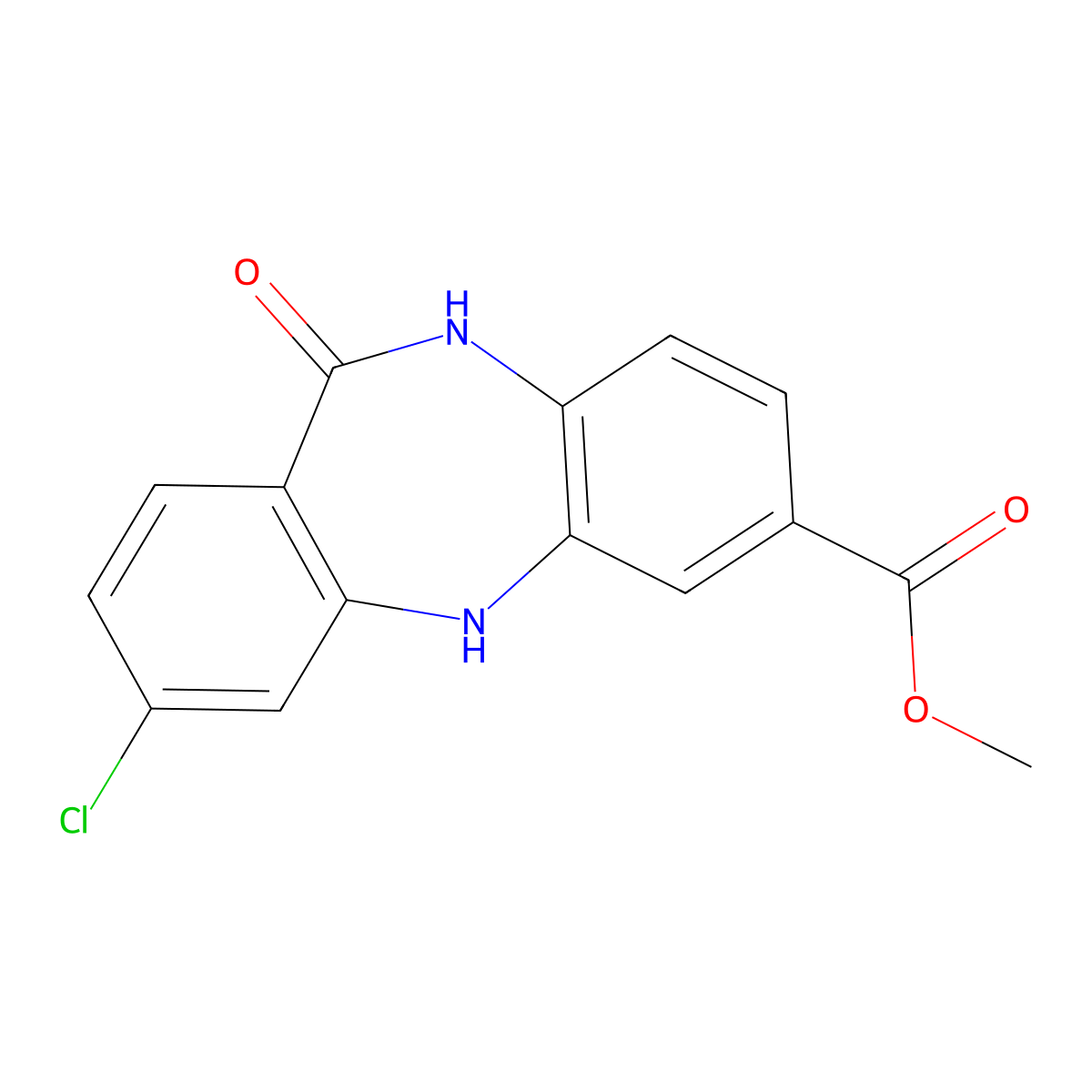 Methyl 3-chloro-11-oxo-10,11-dihydro-5H-dibenzo[B,E][1,4]diazepine-7-carboxylate molecular structure, CAS 755034-06-1