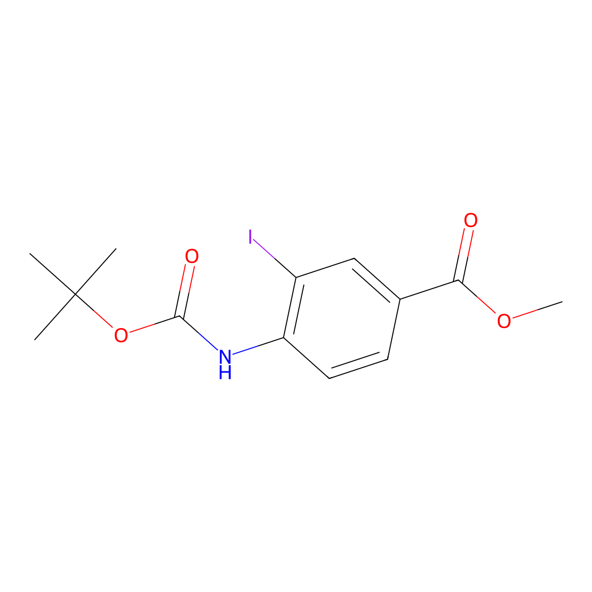 Methyl 4-((tert-butoxycarbonyl)amino)-3-iodobenzoate molecular structure, CAS 755034-85-6