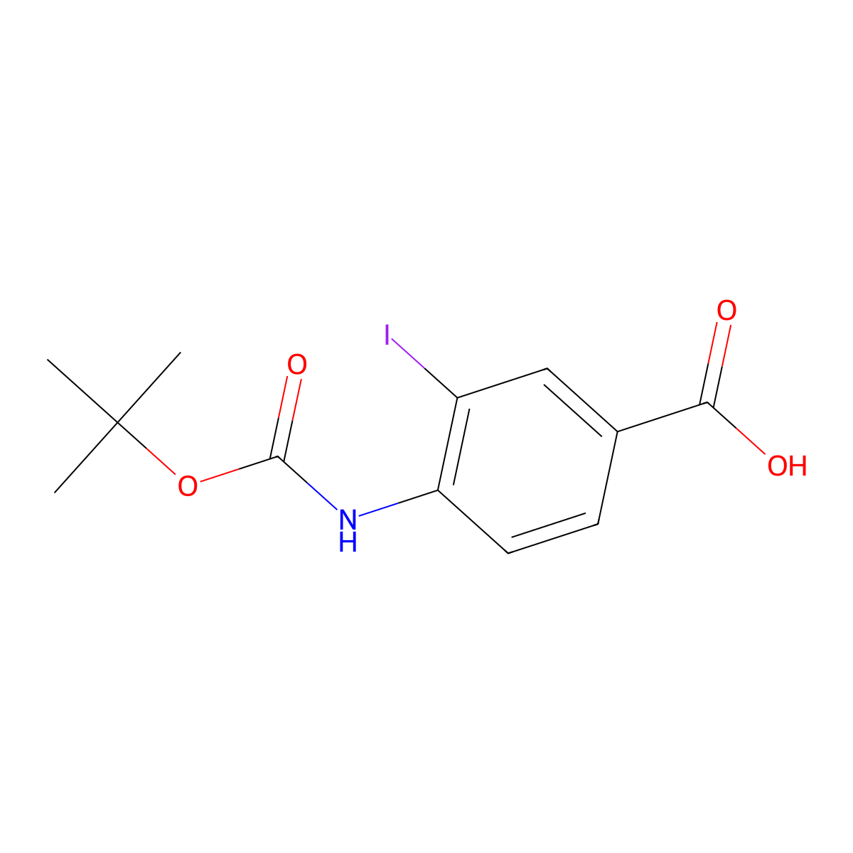4-((tert-Butoxycarbonyl)amino)-3-iodobenzoic acid molecular structure, CAS 755034-86-7