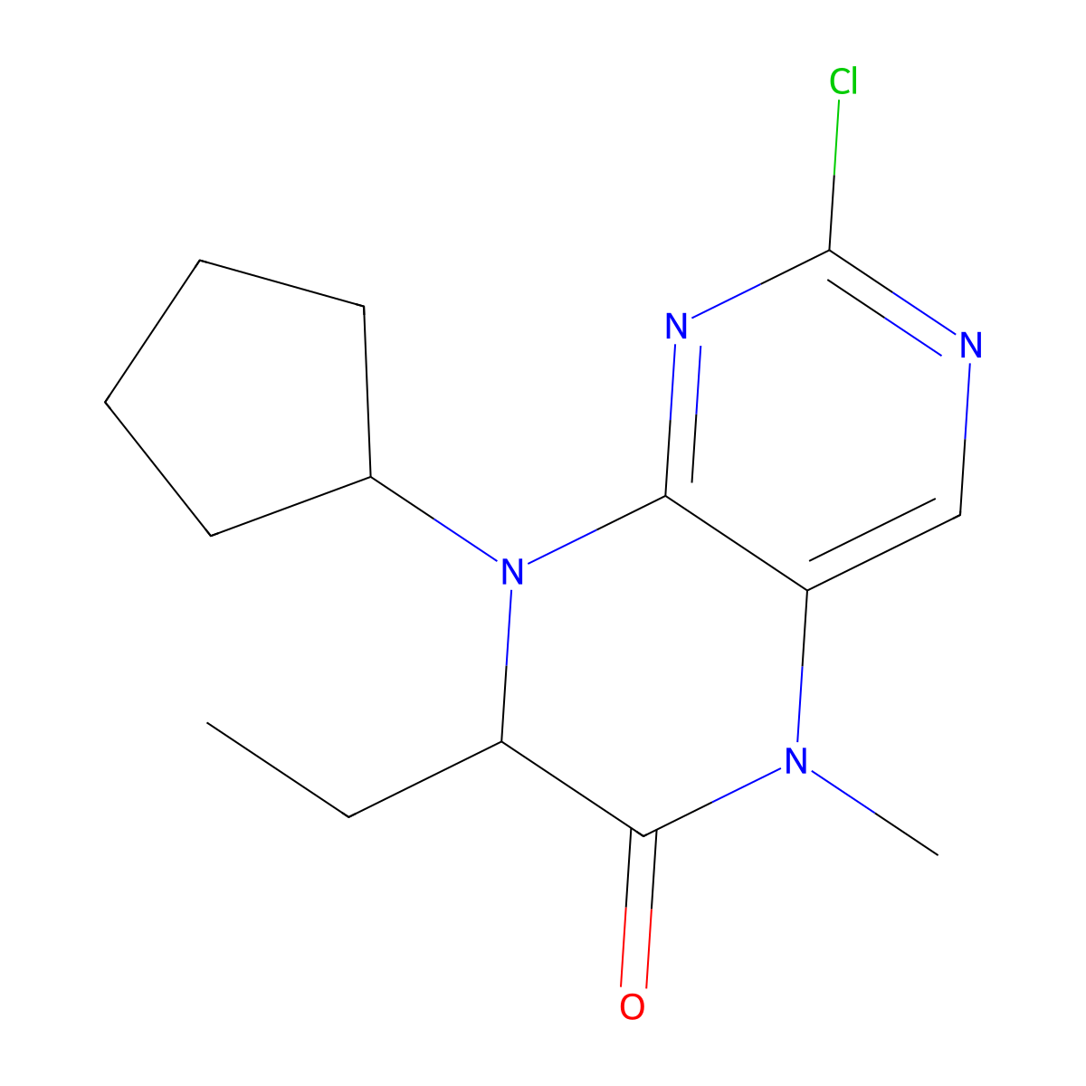 (R)-2-Chloro-8-cyclopentyl-7-ethyl-5-methyl-7,8-dihydropteridin-6(5H)-one molecular structure, CAS 755039-55-5