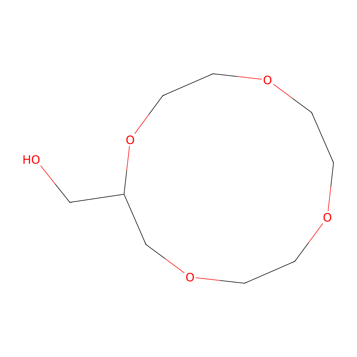 (1,4,7,10-Tetraoxacyclododecan-2-yl)methanol , 2-Hydroxymethyl-12-crown-4 molecular structure, CAS 75507-26-5
