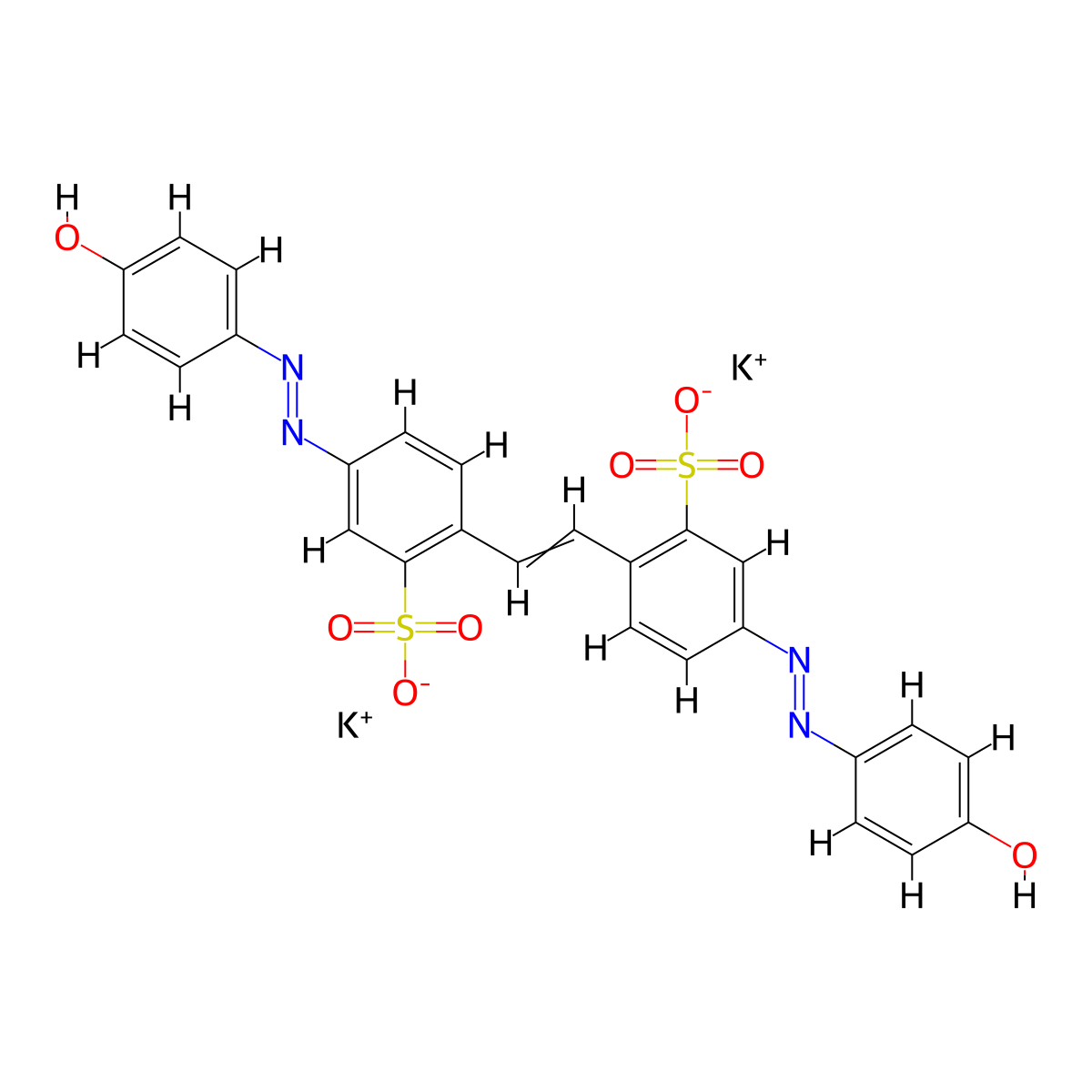 Benzenesulfonic acid, 2,2'-(1,2-ethenediyl)bis[5-[(4-hydroxyphenyl)azo]-, dipotassium salt molecular structure, CAS 75508-33-7