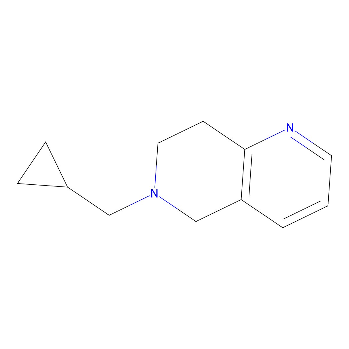 1,6-Naphthyridine, 5,6,7,8-tetrahydro-6-(cyclopropylmethyl)- molecular structure, CAS 75509-79-4