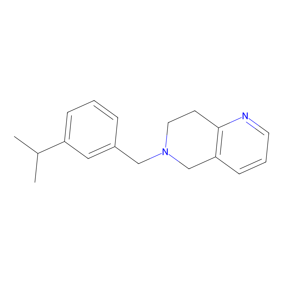 1,6-Naphthyridine, 5,6,7,8-tetrahydro-6-((3-(1-methylethyl)phenyl)methyl)- molecular structure, CAS 75509-90-9