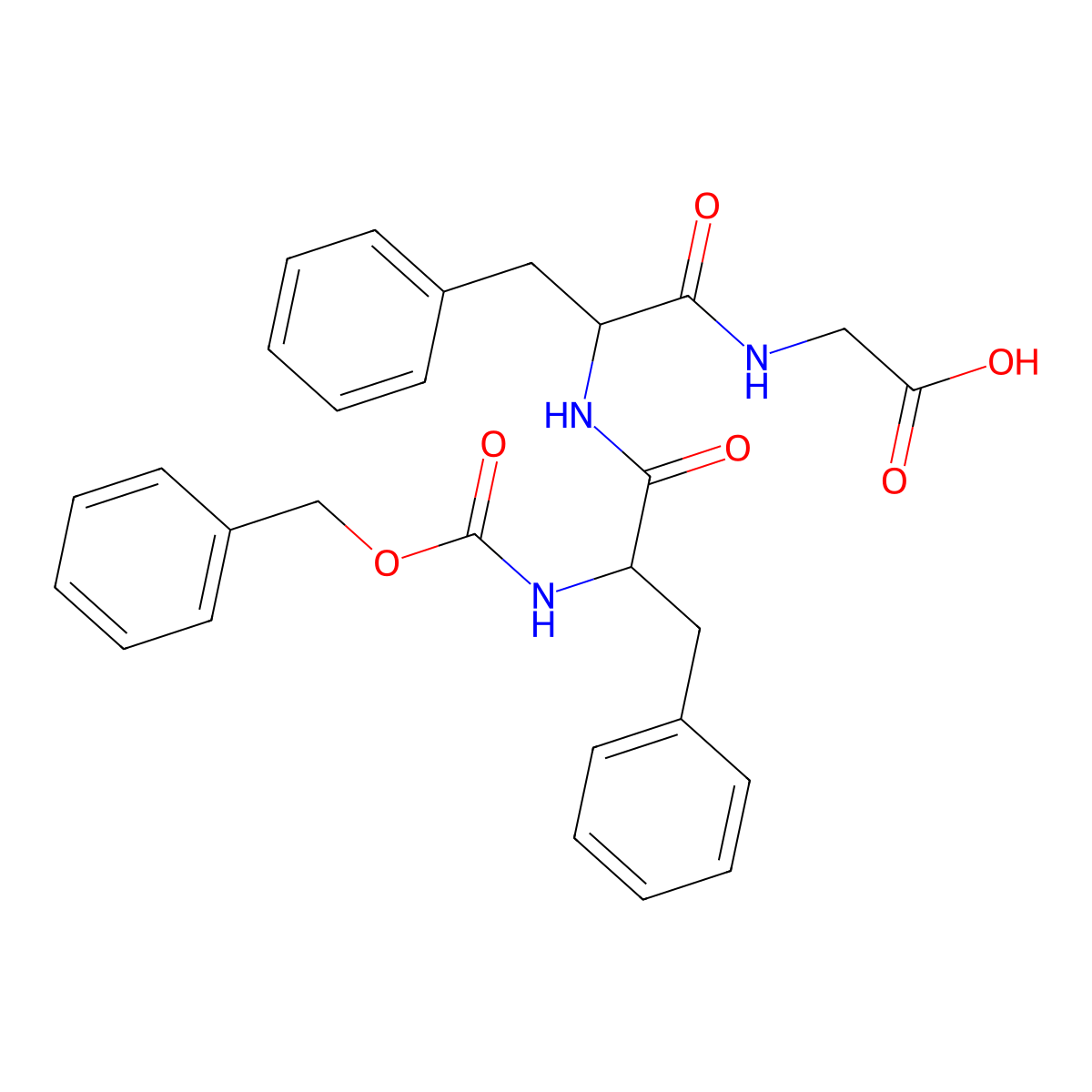 Carbobenzoxyphenylalanyl-phenylalanyl-glycine molecular structure, CAS 75539-79-6