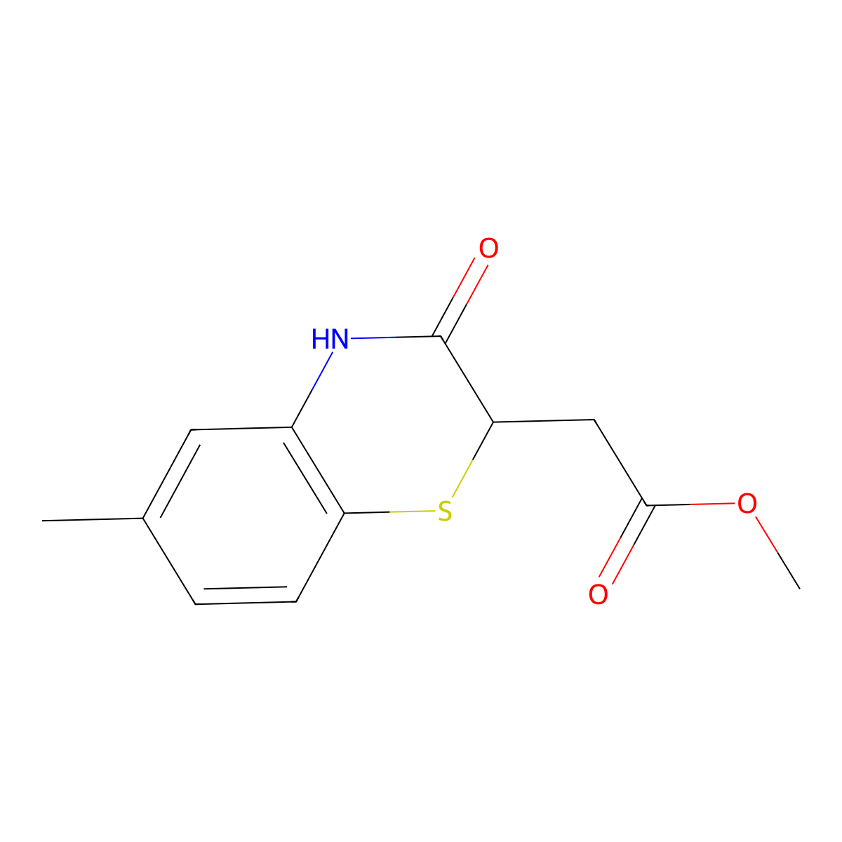 methyl (6-methyl-3-oxo-3,4-dihydro-2H-1,4-benzothiazin-2-yl)acetate molecular structure, CAS 7556-64-1