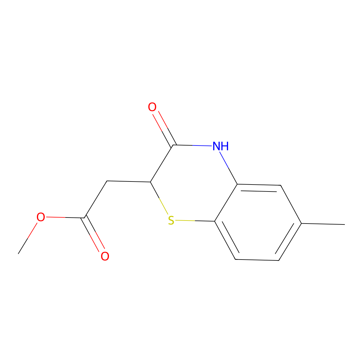 methyl (6-methyl-3-oxo-3,4-dihydro-2H-1,4-benzothiazin-2-yl)acetate molecular structure, CAS 7556-64-1