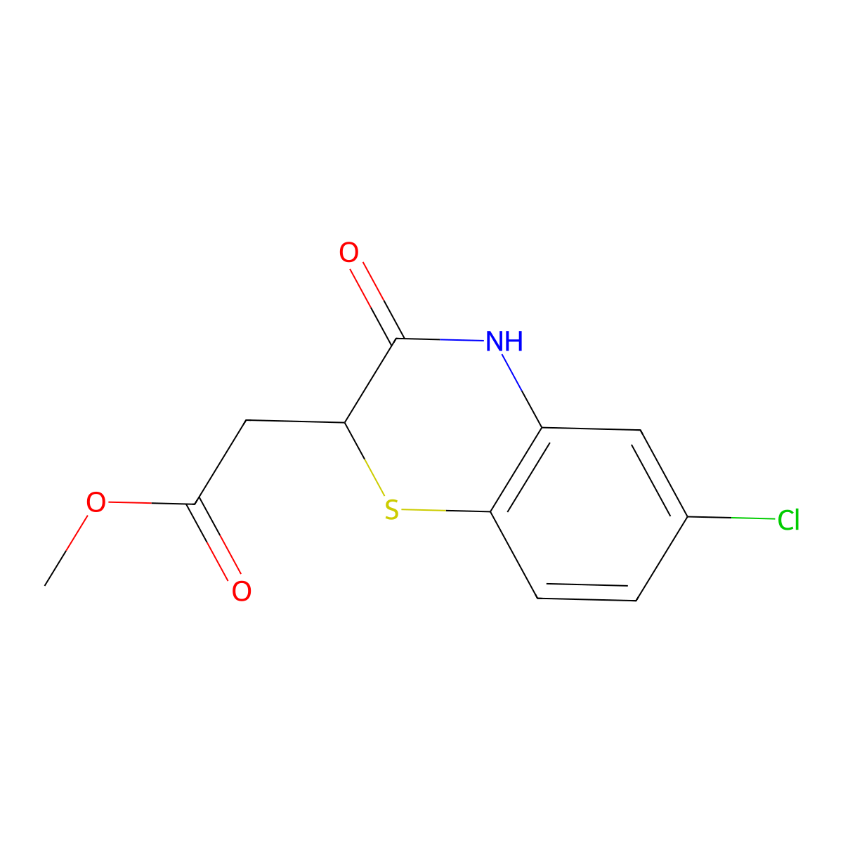 methyl (6-chloro-3-oxo-3,4-dihydro-2H-1,4-benzothiazin-2-yl)acetate molecular structure, CAS 7556-66-3