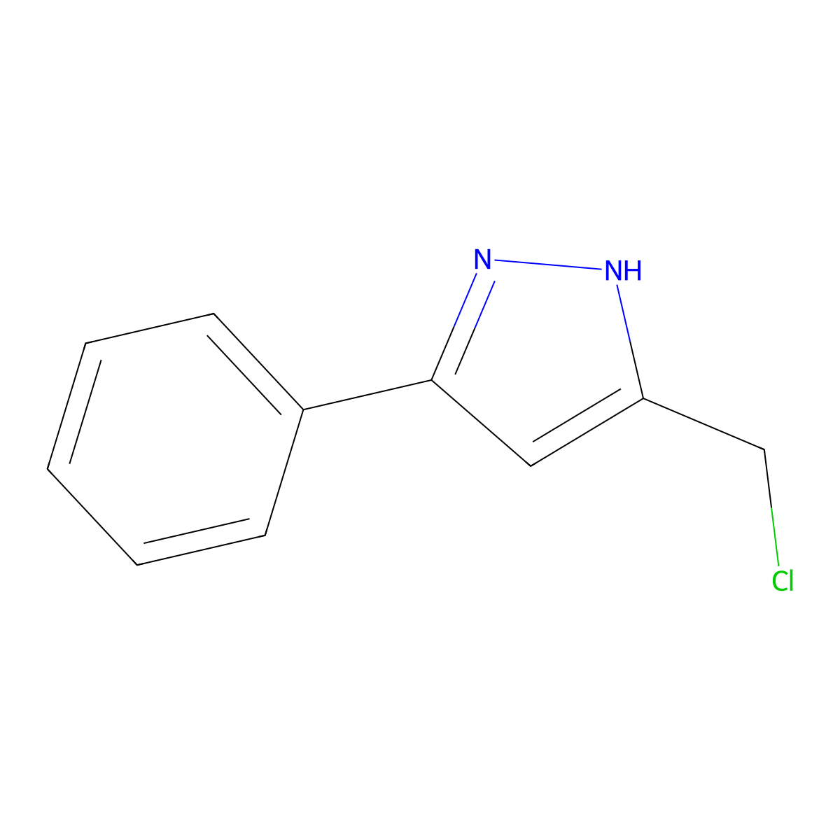 3-(chloromethyl)-5-phenyl-1H-pyrazole molecular structure, CAS 755700-32-4