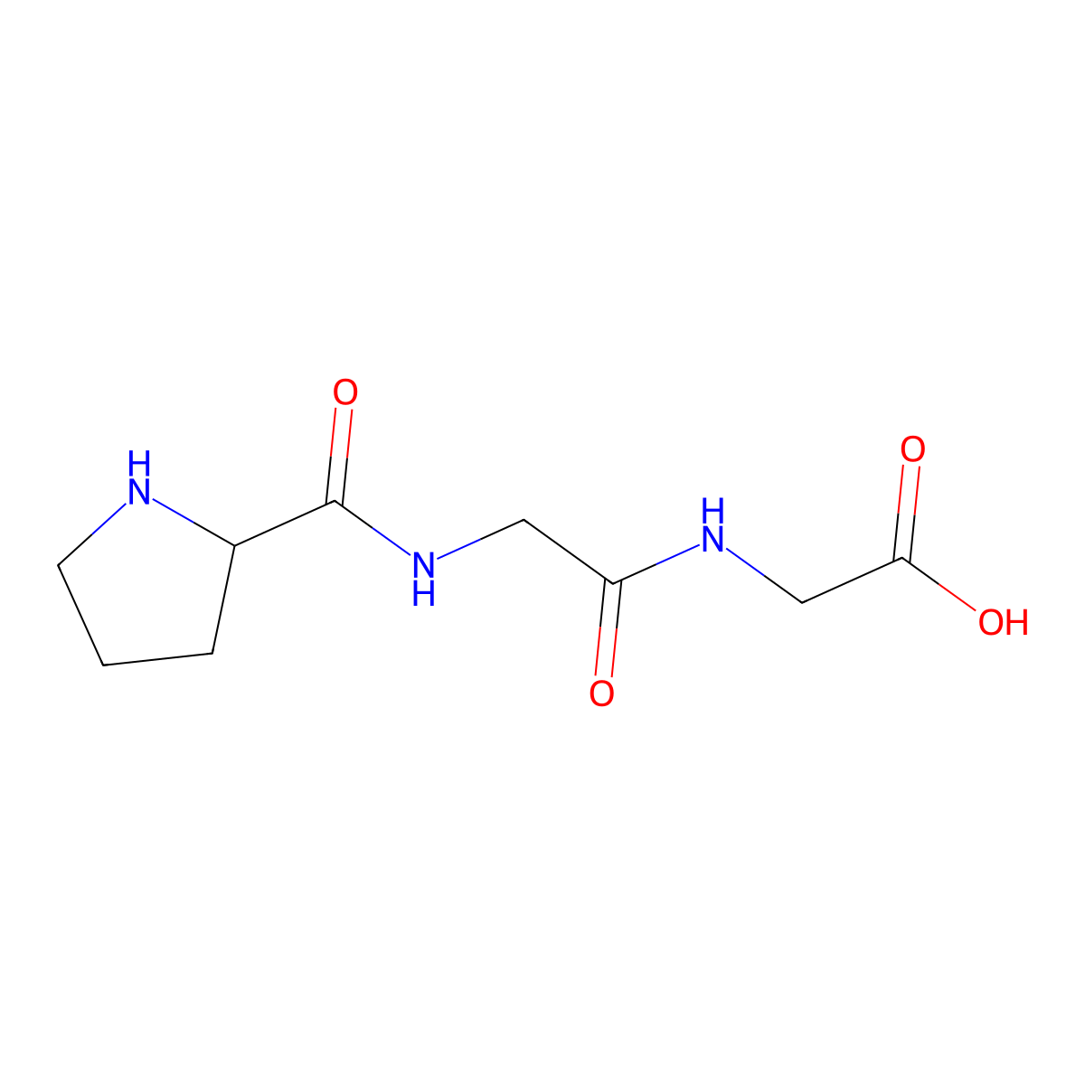 Prolyl-glycyl-glycine molecular structure, CAS 7561-25-3