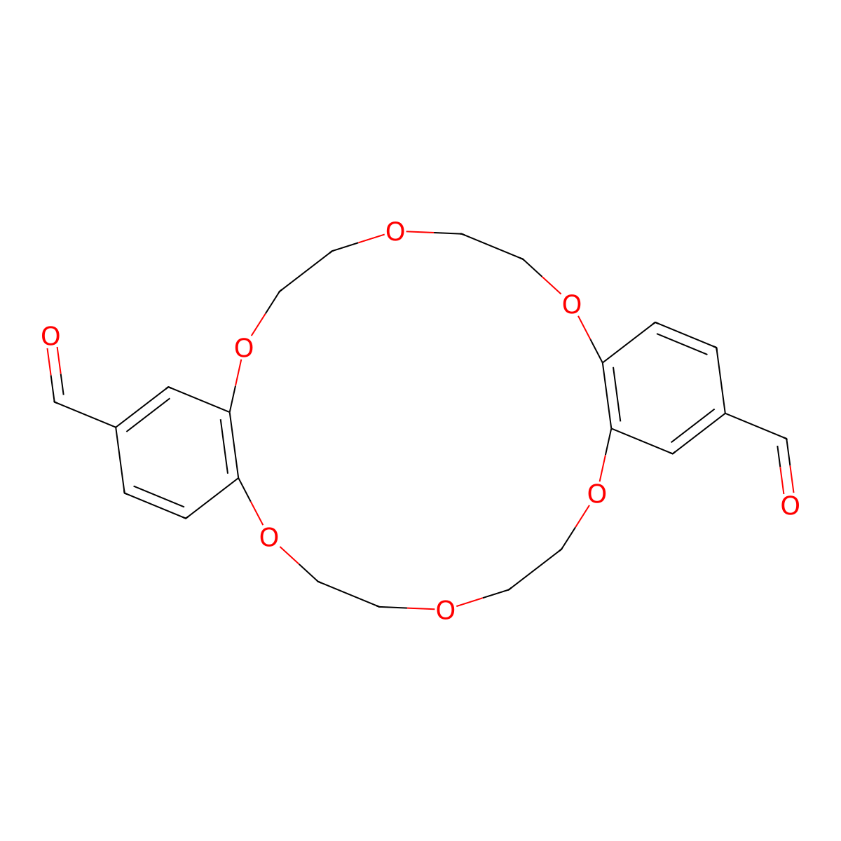 6,7,9,10,17,18,20,21-Octahydrodibenzo[b,k][1,4,7,10,13,16]hexaoxacyclooctadecine-2,13-dicarbaldehyde molecular structure, CAS 75616-63-6