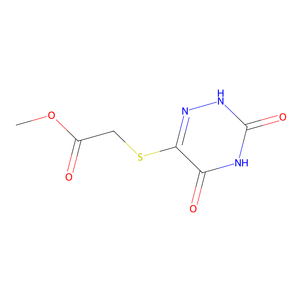 Methyl [(3,5-dihydroxy-1,2,4-triazin-6-yl)sulfanyl]acetate molecular structure, CAS 75621-68-0