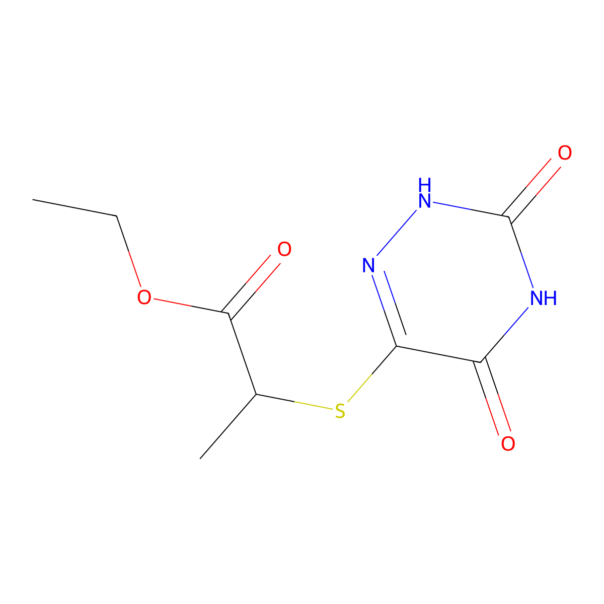 ethyl 2-[(3,5-dioxo-2H-1,2,4-triazin-6-yl)sulfanyl]propanoate molecular structure, CAS 75621-69-1