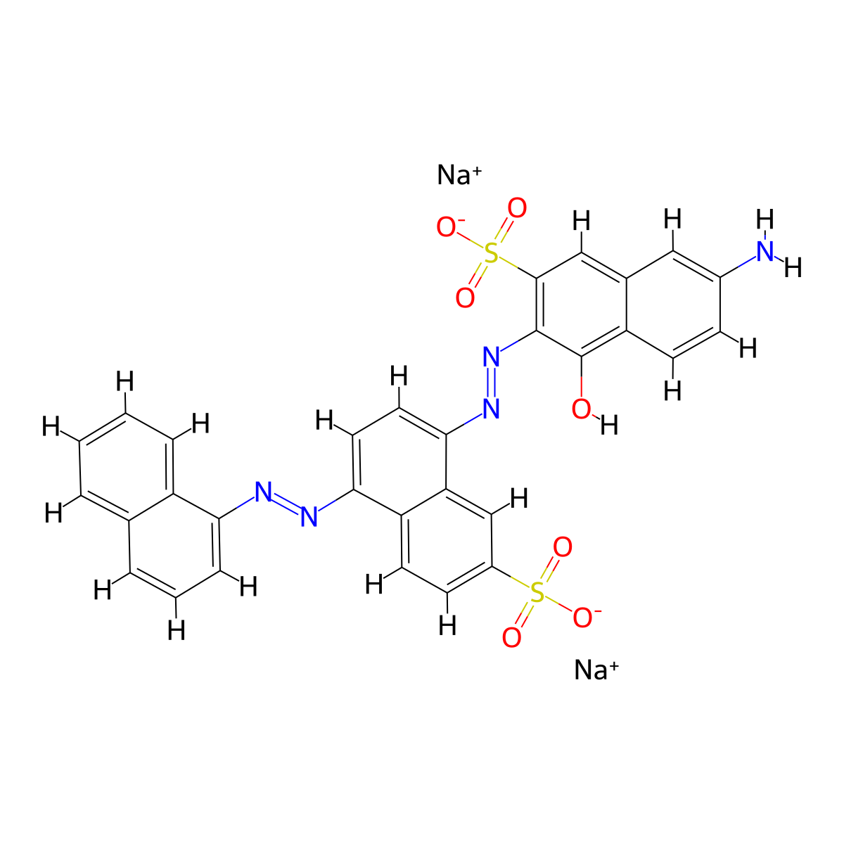 2-Naphthalenesulfonic acid, 7-amino-4-hydroxy-3-((4-(1-naphthalenylazo)-7-sulfo-1-naphthalenyl)azo)-, sodium salt molecular structure, CAS 75627-22-4