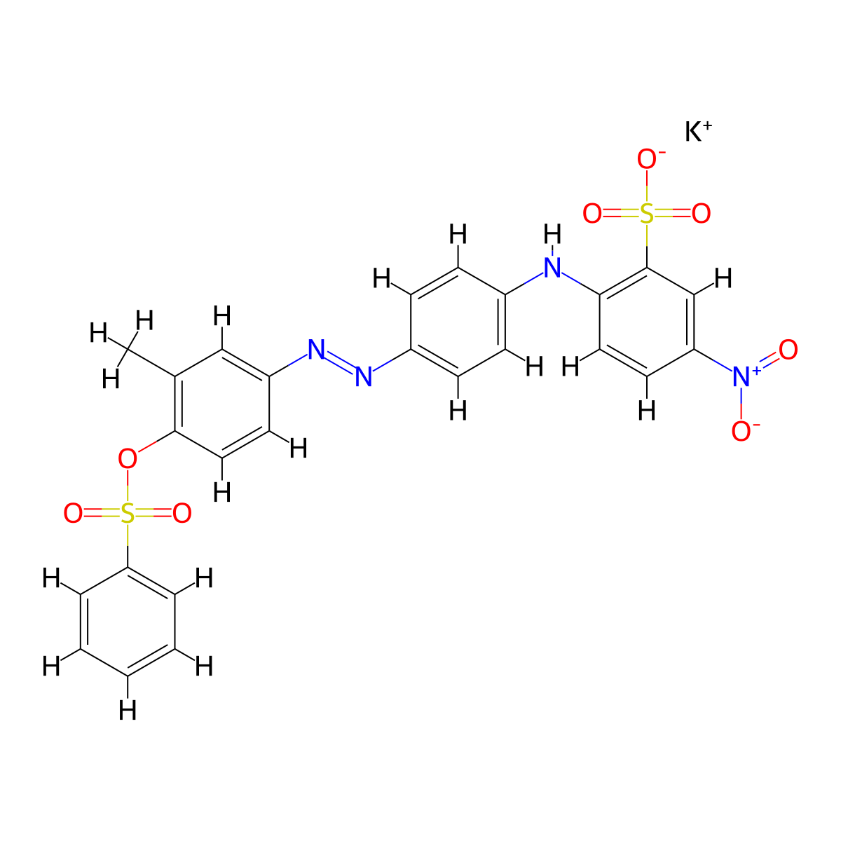Benzenesulfonic acid, 2-[[4-[2-[3-methyl-4-[(phenylsulfonyl)oxy]phenyl]diazenyl]phenyl]amino]-5-nitro-, potassium salt (1:1) molecular structure, CAS 75627-29-1