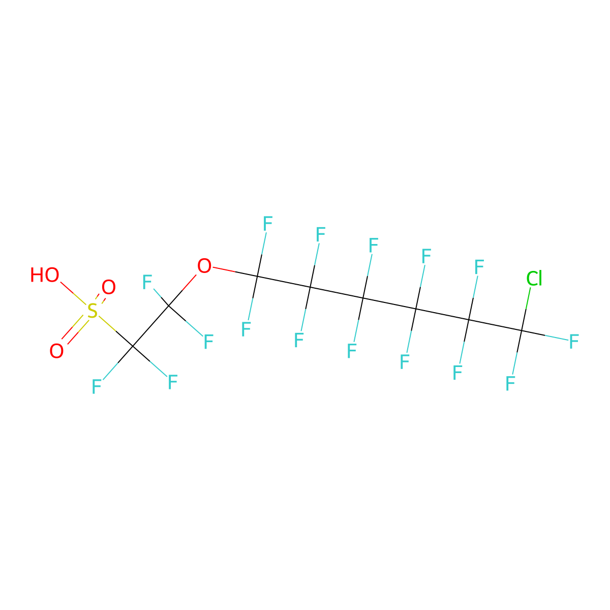 2-((6-Chloro-1,1,2,2,3,3,4,4,5,5,6,6-dodecafluorohexyl)oxy)-1,1,2,2-tetrafluoroethanesulfonic acid molecular structure, CAS 756426-58-1