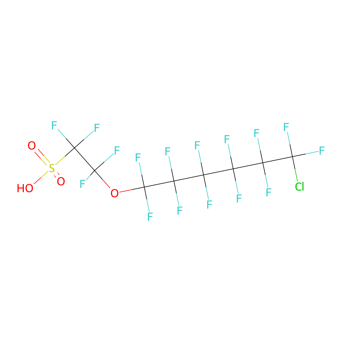 2-((6-Chloro-1,1,2,2,3,3,4,4,5,5,6,6-dodecafluorohexyl)oxy)-1,1,2,2-tetrafluoroethanesulfonic acid molecular structure, CAS 756426-58-1